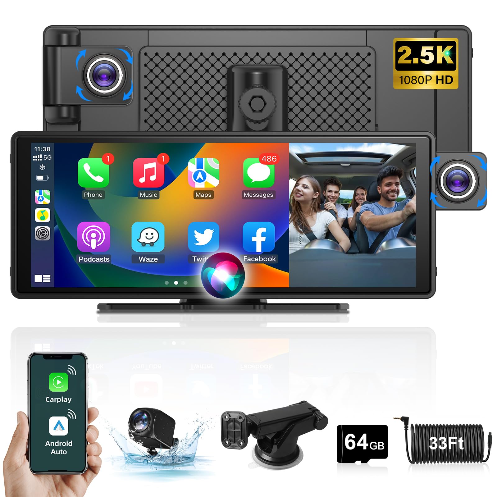 Carplay Android Auto Wireless 10,26" con Dashcam 2.5K