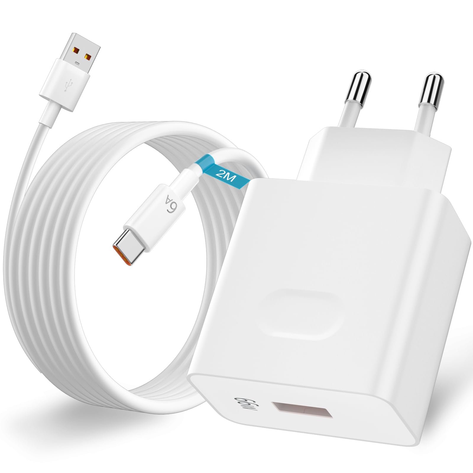 66W per Super-charge Caricabatterie per Honor Magic7 Lite 200/400 Lite X9d X6b X8b,66W Caricatore Rapido con 6A Cavo USB C 2M USB C Adattatore di alimentazione per Honor 400 90 X8c Pad X8a X9a