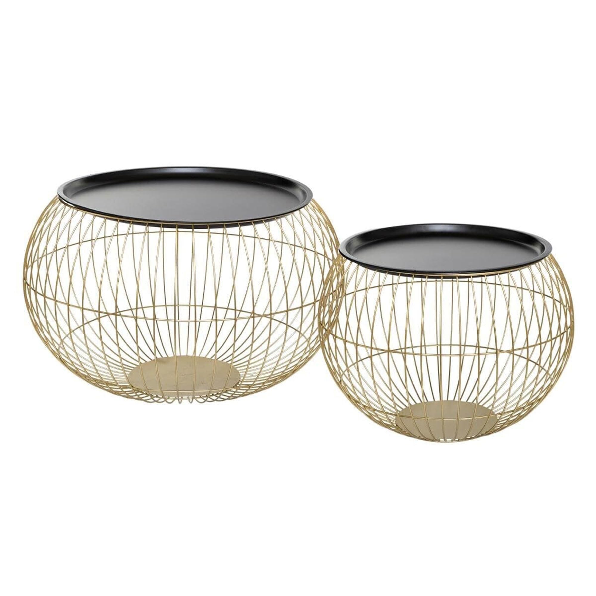 WELL HOME - Set di 2 tavolini in metallo glamour color oro e nero