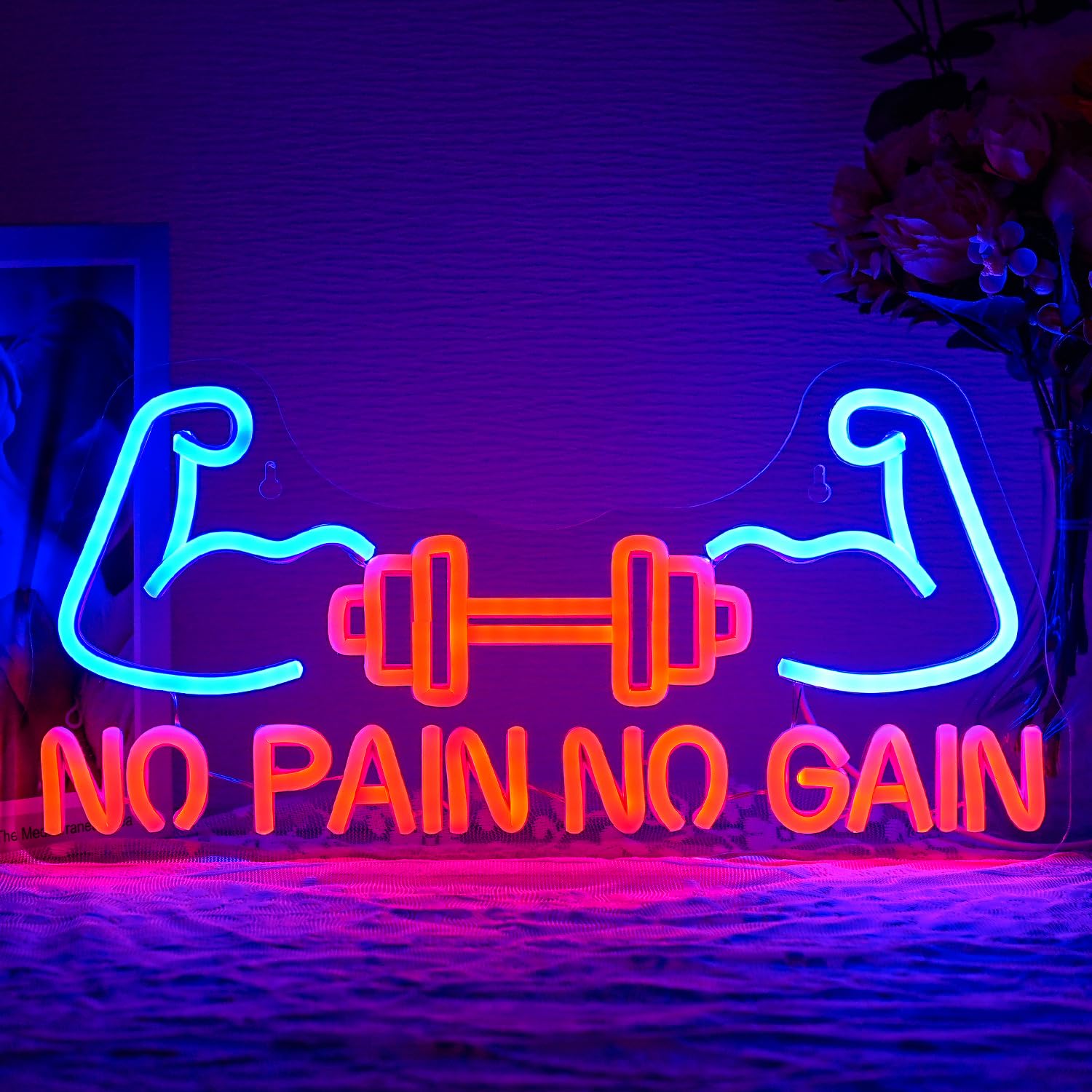 Lmsignly Insegna Neon LED "No Pain, No Gain" per Palestra