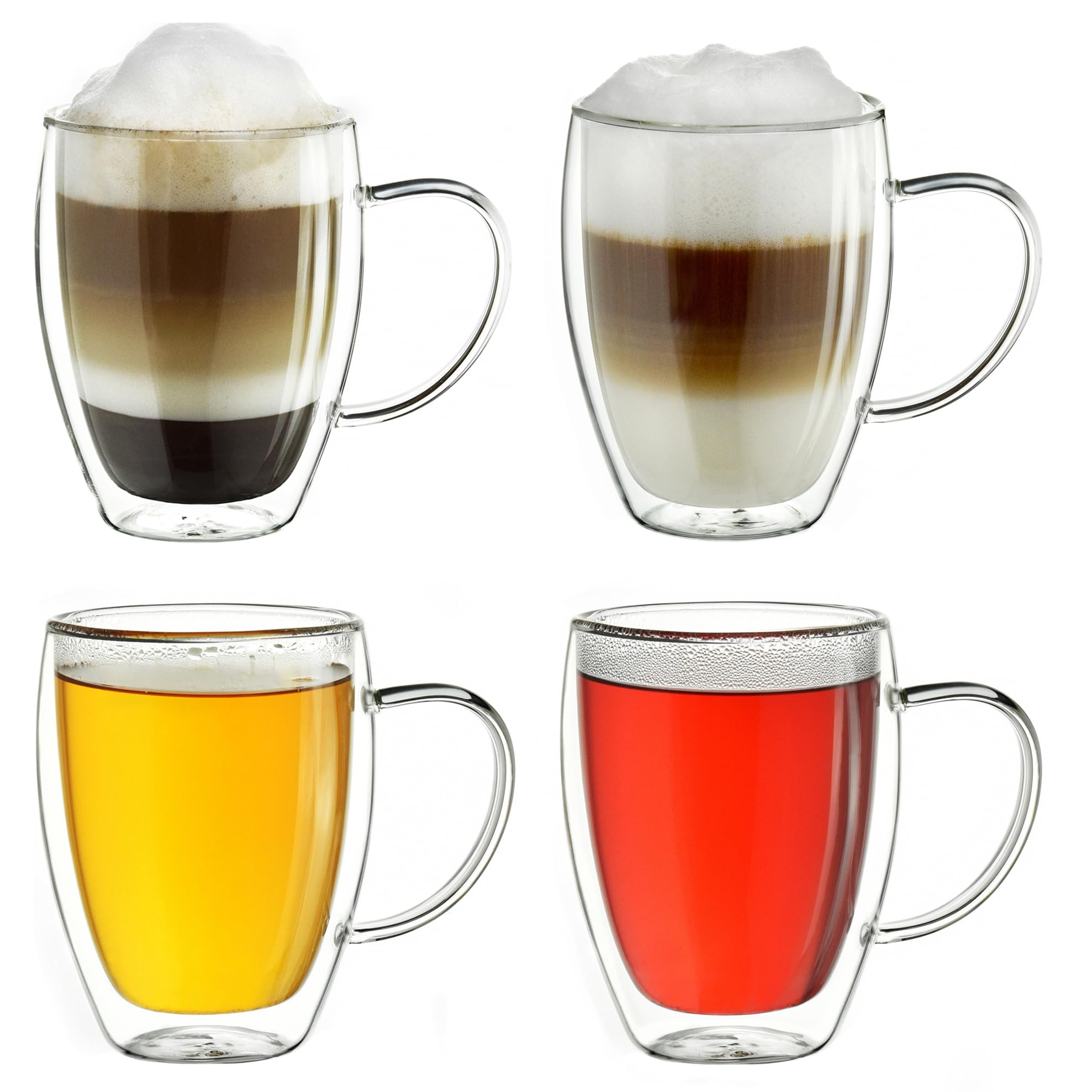 Tazza Termos Doppia Parete 400ml con Manico, 4 Pezzi