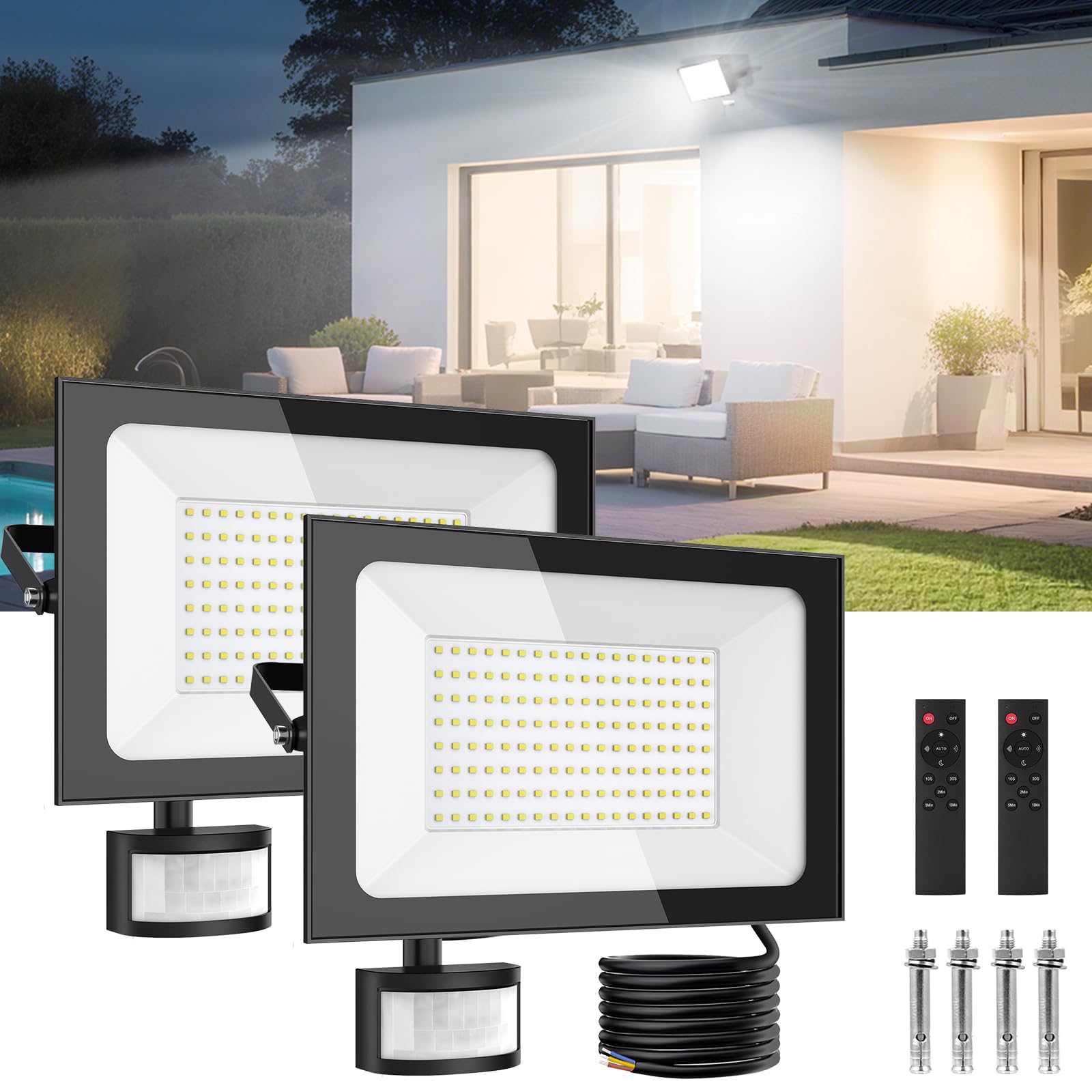 Sararoom 2×150W Faretto LED Esterno Sensore Movimento