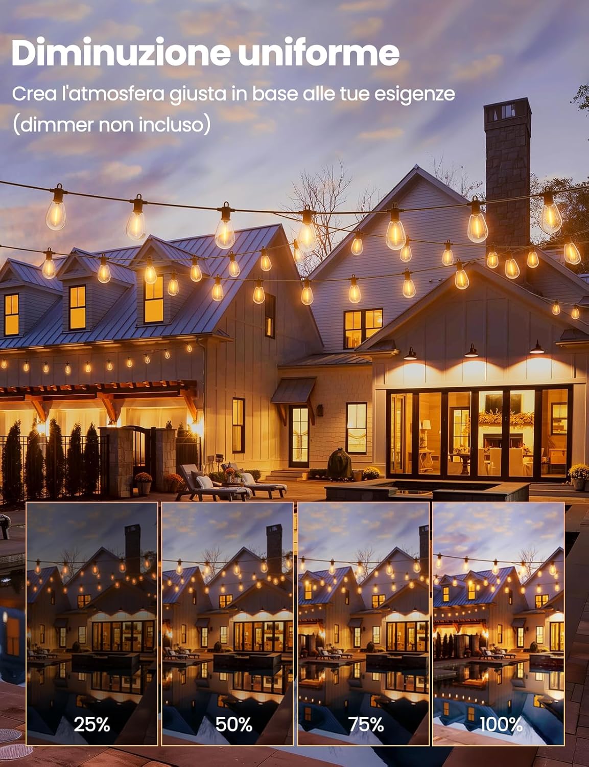 Zotoyi Catena Luminosa Esterno 30FT IP65, E12/S14 - immagine 4