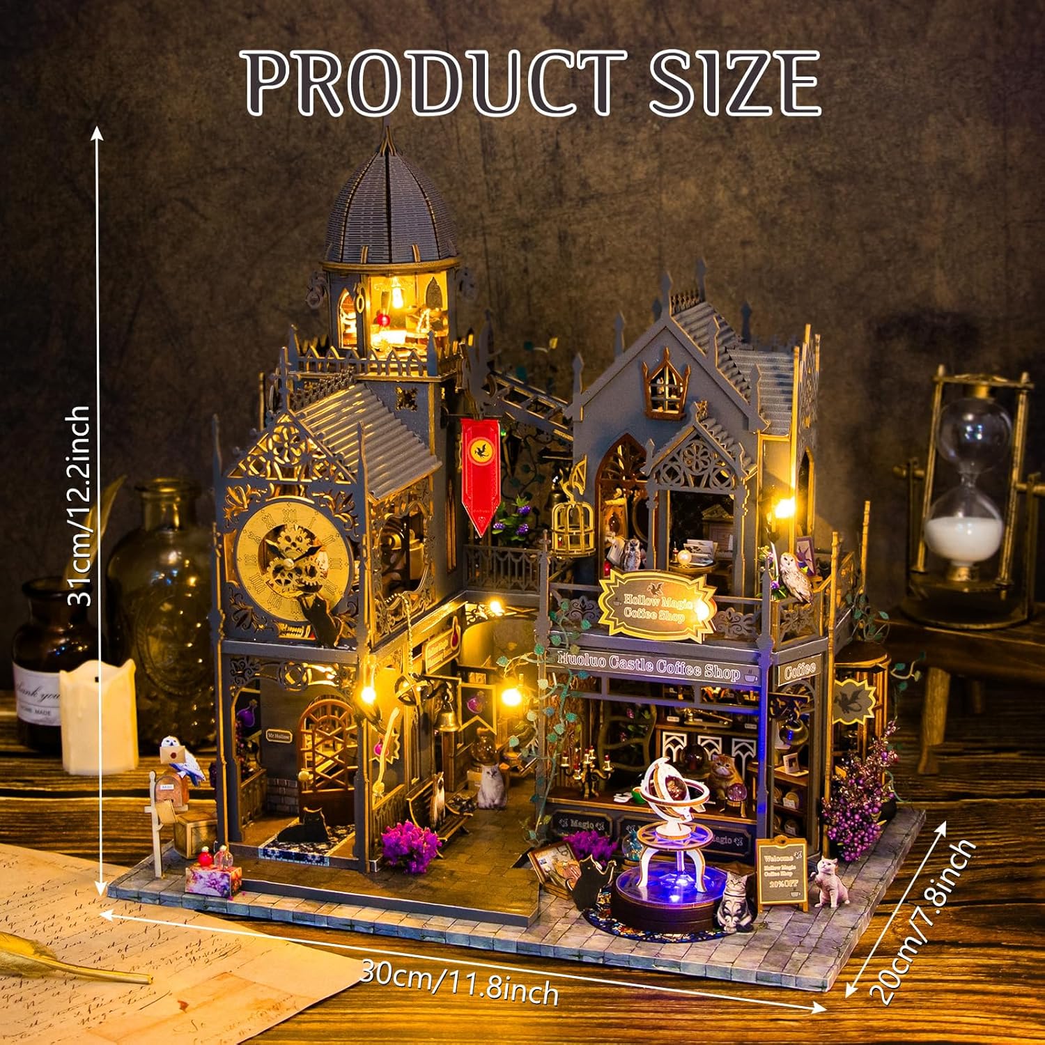 Miniature da Costruire per Adulti, Kit Casa delle Bambole in Legno, Diorama con Arredi Completi, Compleanni e Natale, Caffè Magico - immagine 2