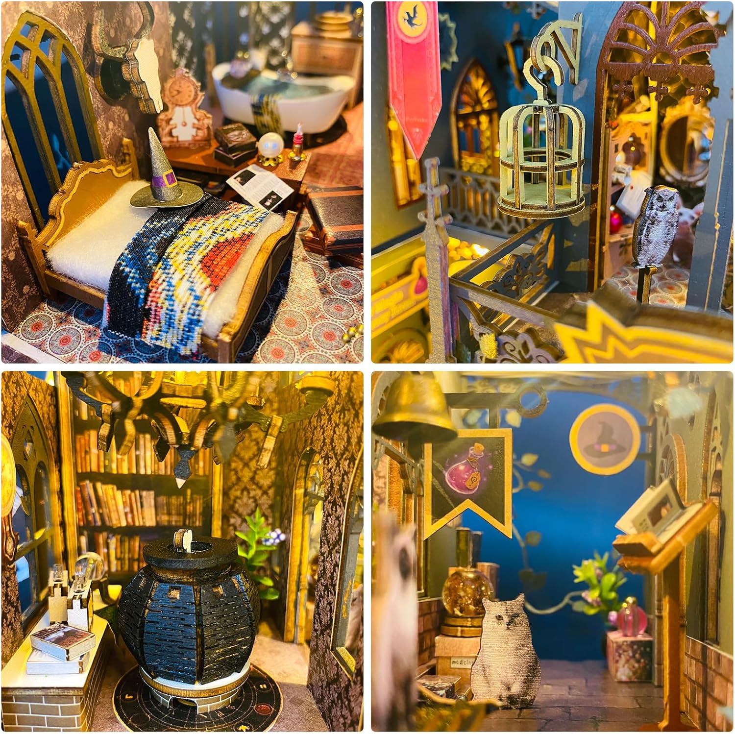 Miniature da Costruire per Adulti, Kit Casa delle Bambole in Legno, Diorama con Arredi Completi, Compleanni e Natale, Caffè Magico - immagine 3