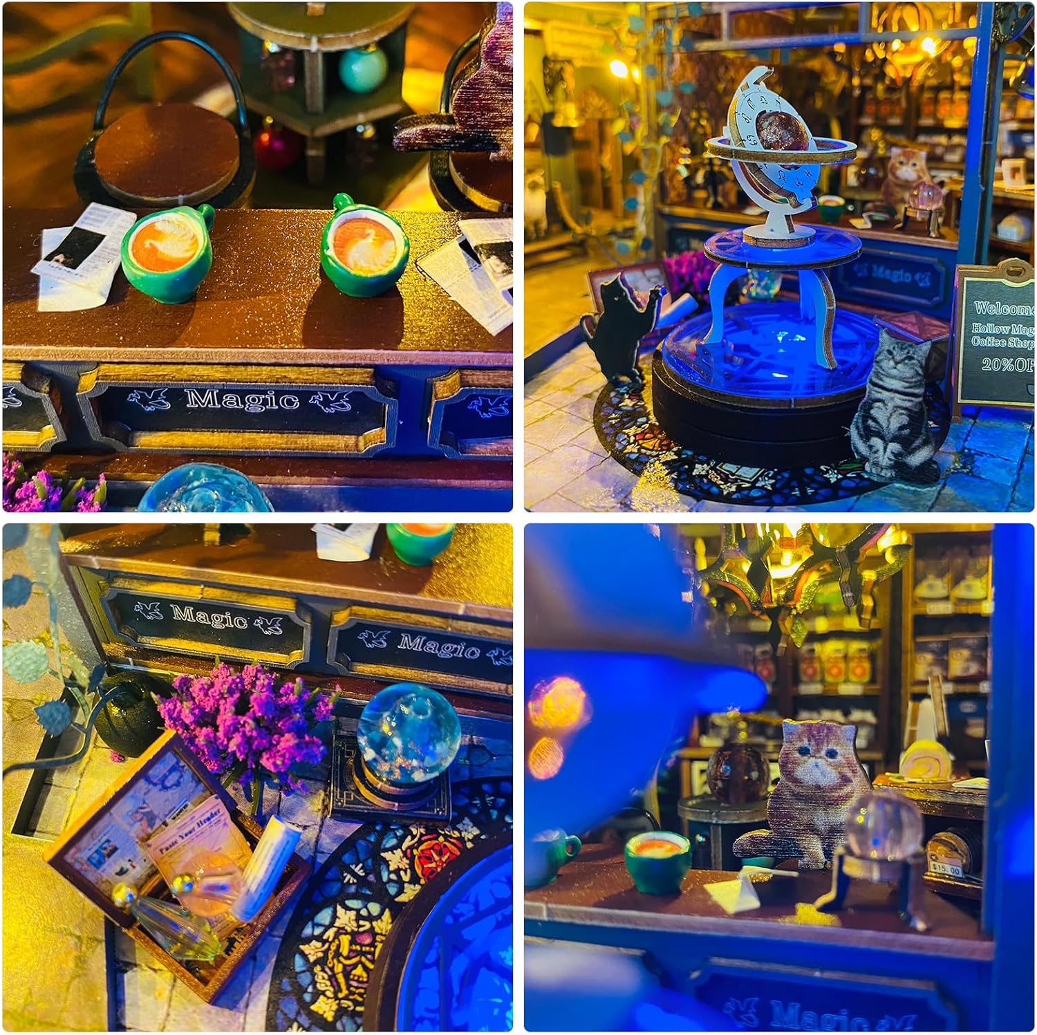 Miniature da Costruire per Adulti, Kit Casa delle Bambole in Legno, Diorama con Arredi Completi, Compleanni e Natale, Caffè Magico - immagine 4