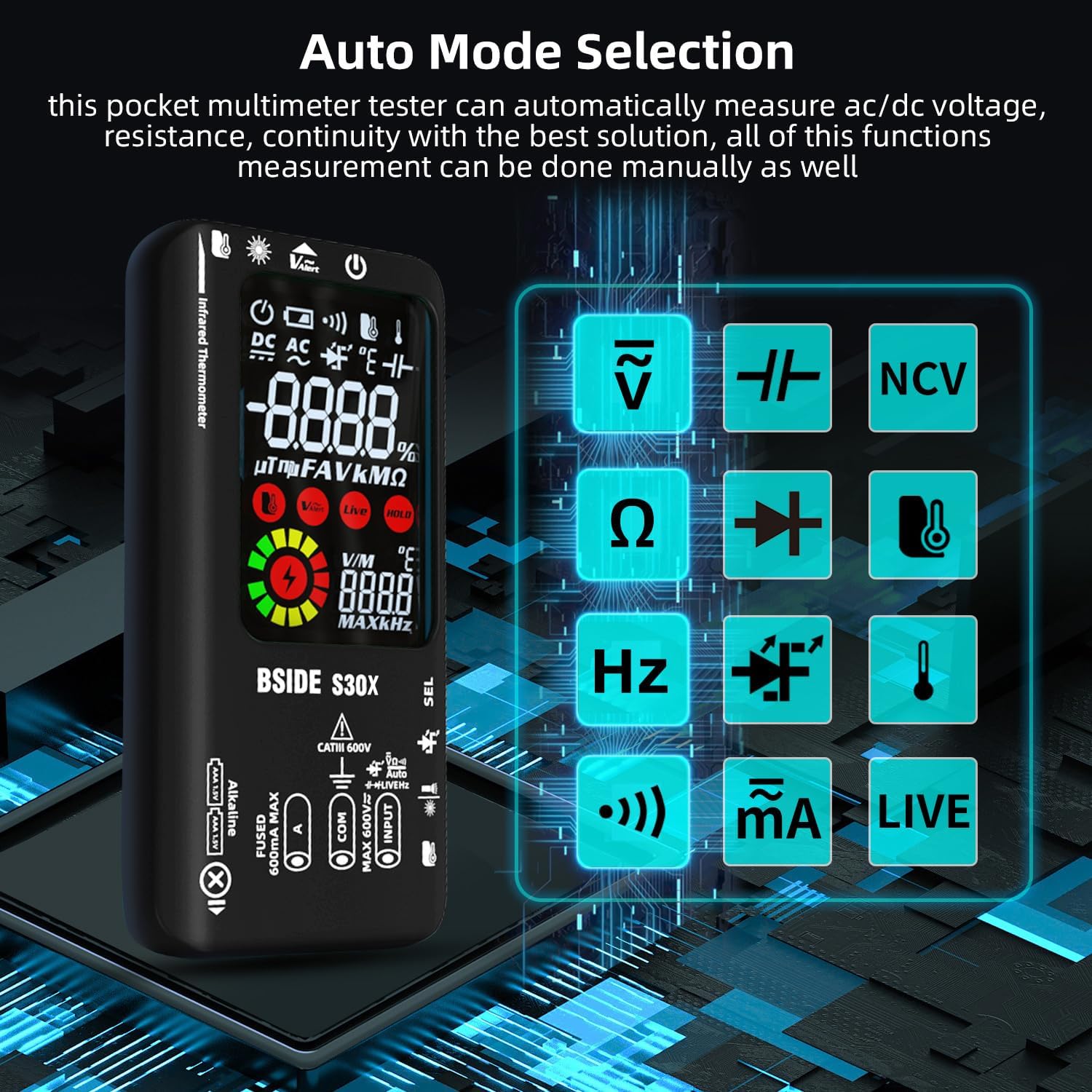Bside Kit Multimetro Digitale S30X+X1 e Rilevatore Tensione - immagine 5
