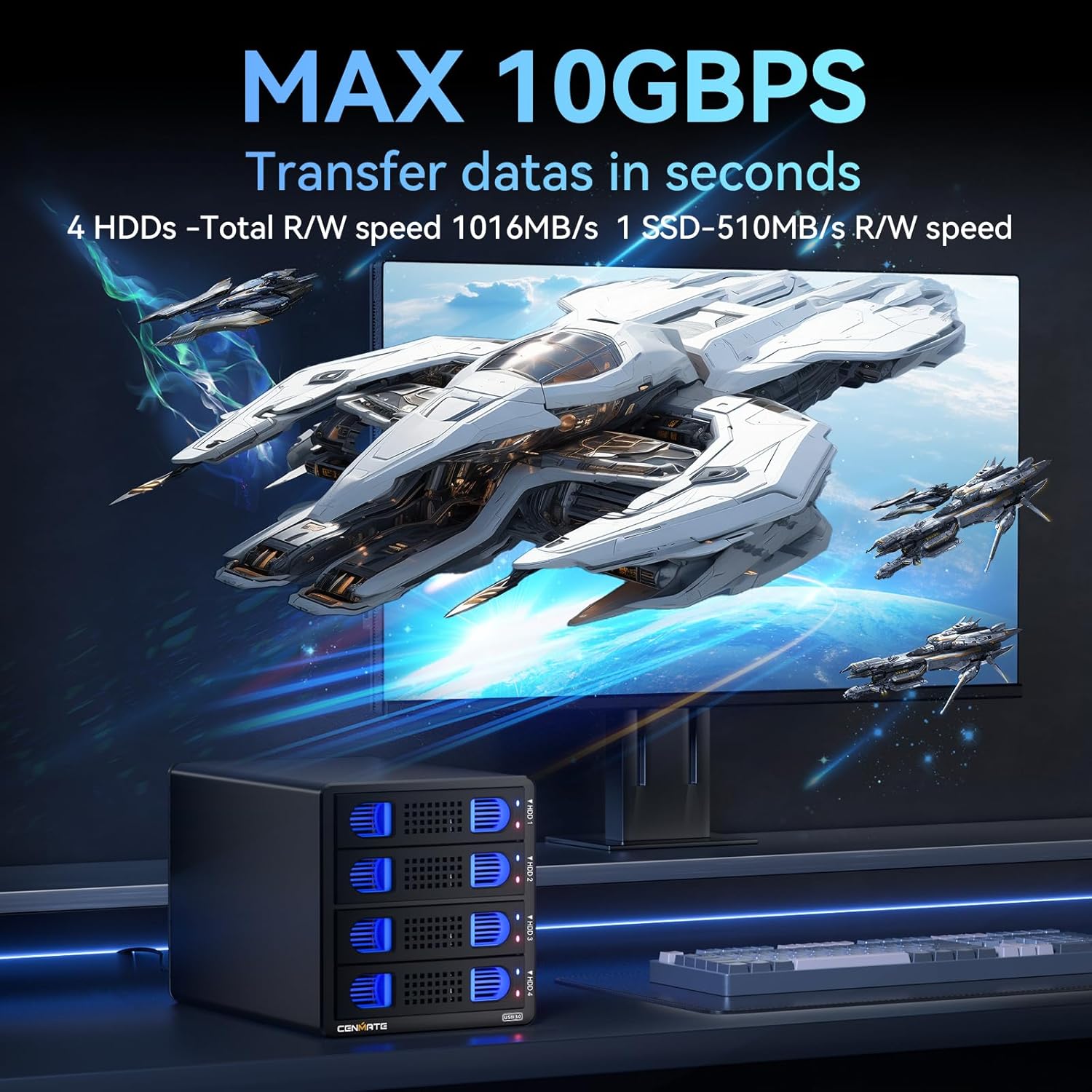 Cenmate Case Hard Disk 4 Bay Alluminio 10Gbps - immagine 2