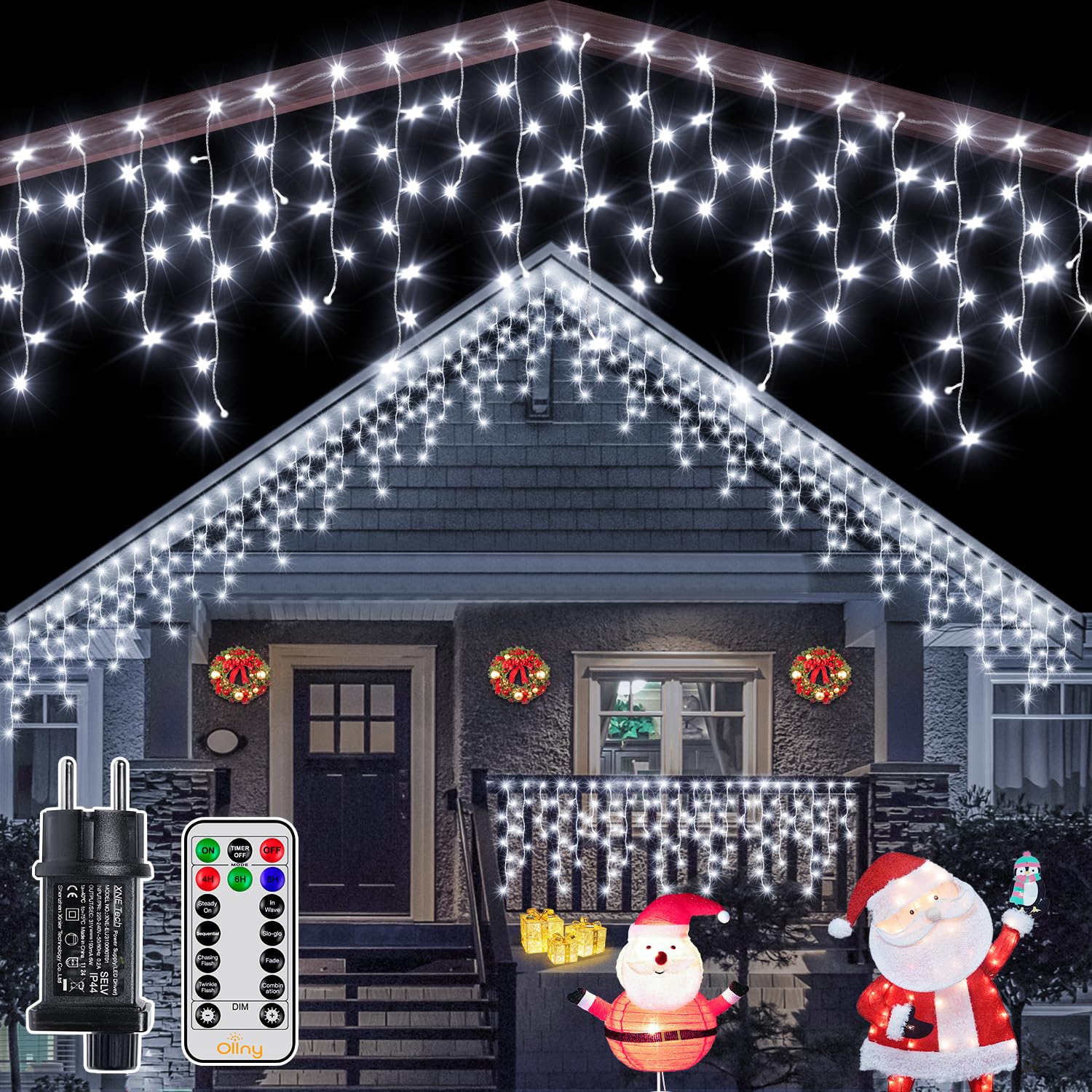 Ollny Luci Natale Esterno 12m 486 LED, Bianco Freddo