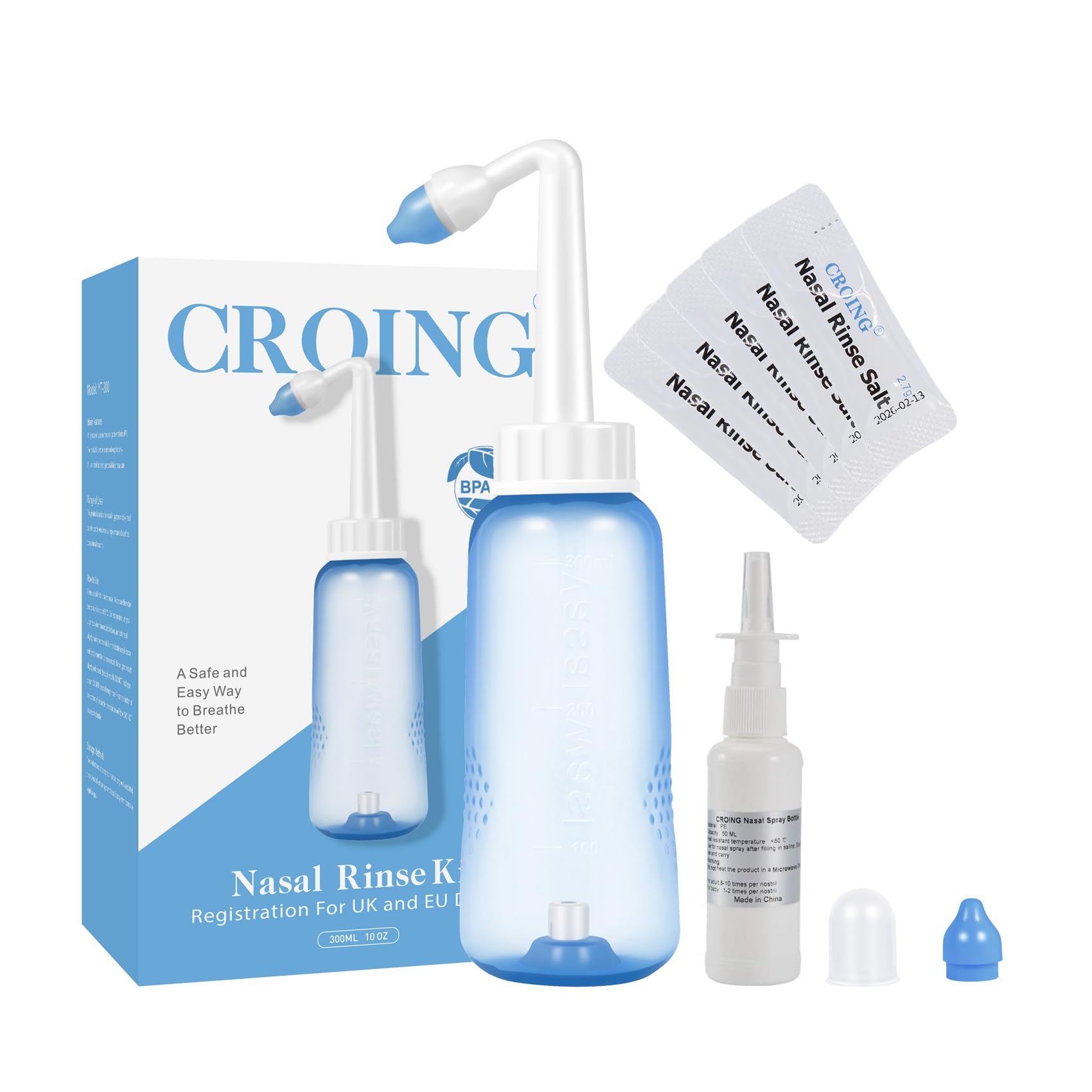 CROING Kit Lavaggi Nasali con 40 Bustine di Sale