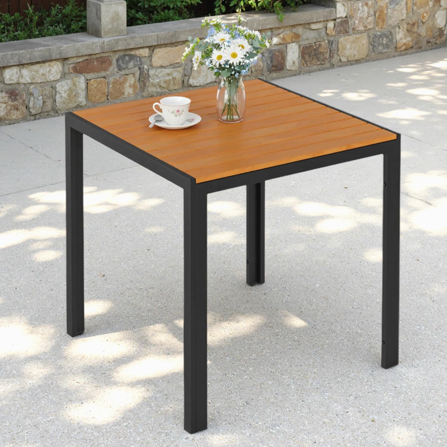 Tavolo da Giardino 75x75cm in WPC, Marrone Teak