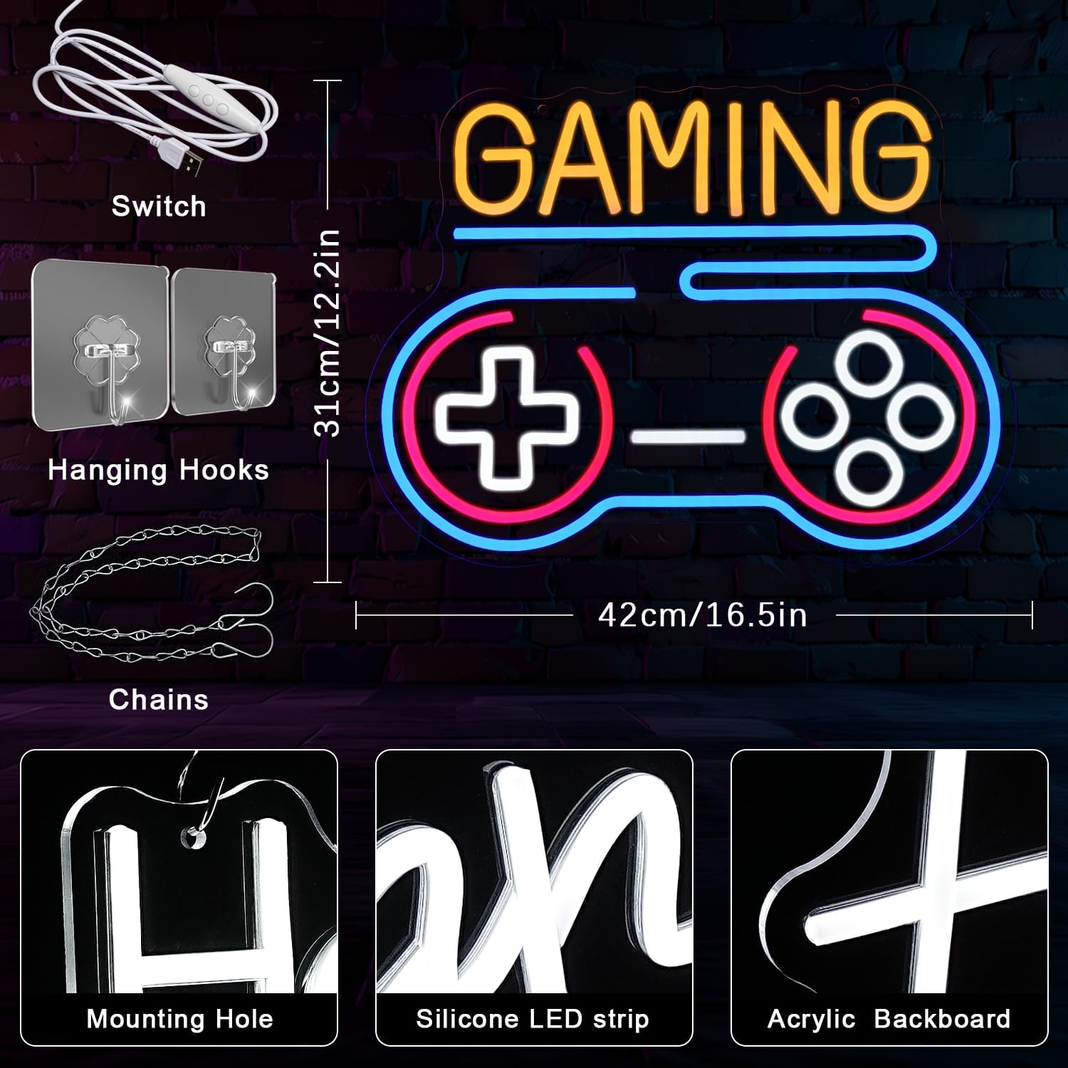 LMSIGNLY Targa da gioco neon per decorazione da parete - immagine 2