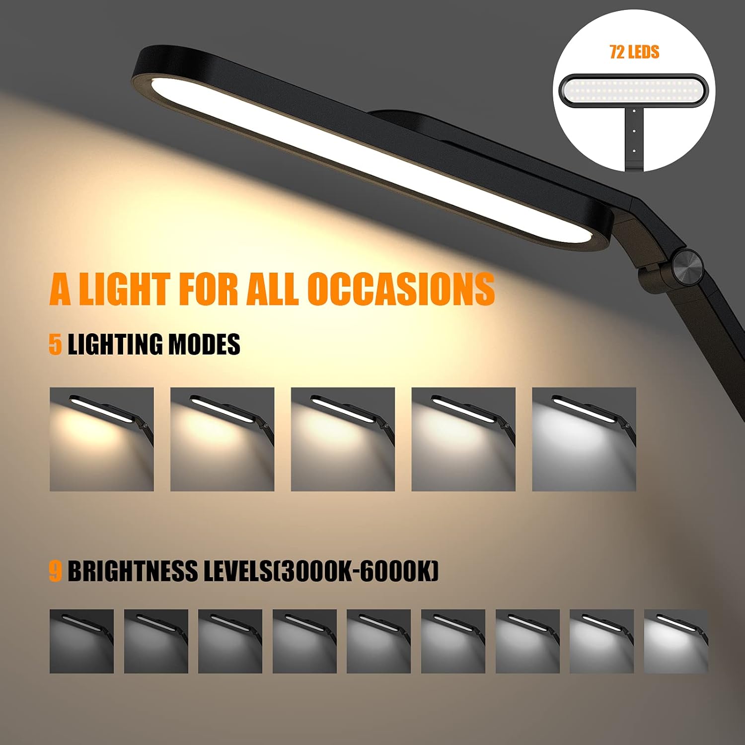 JKSWT Lampada da Scrivania LED, Nera - immagine 2