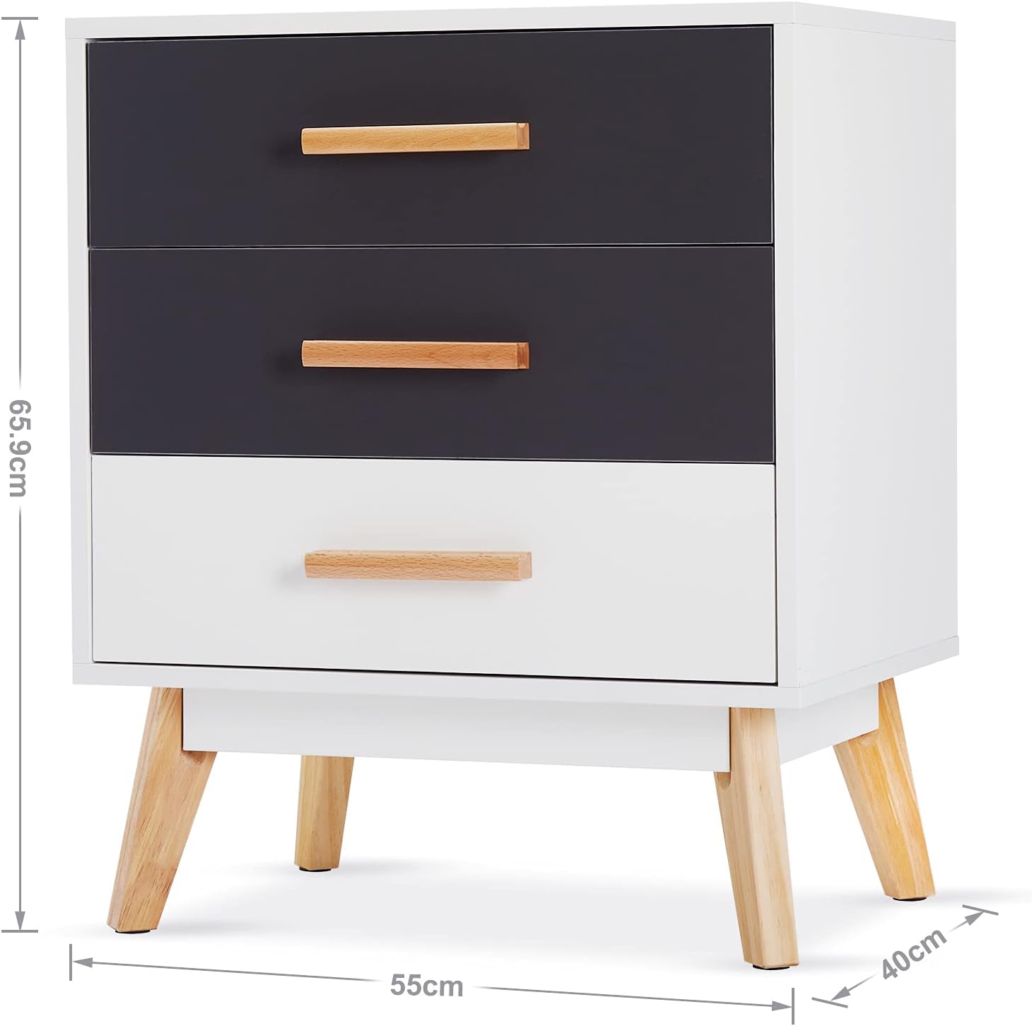 Meerveil Cassettiera Comò 3 Cassetti 55x66x40cm - immagine 3