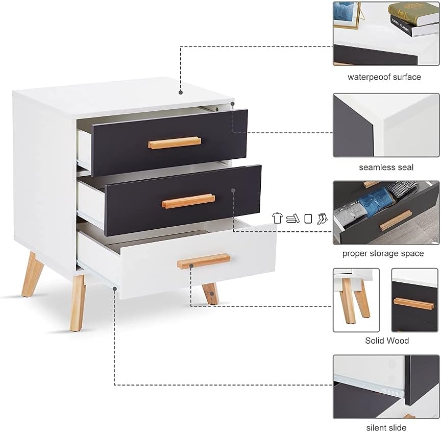 Meerveil Cassettiera Comò 3 Cassetti 55x66x40cm - immagine 4