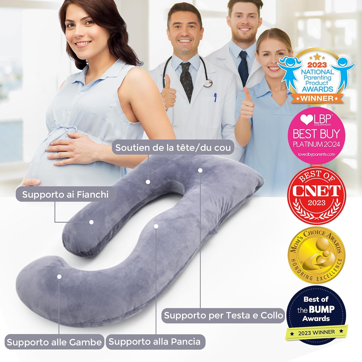 Momcozy Cuscino Gravidanza in Velluto a U 145cm - immagine 2