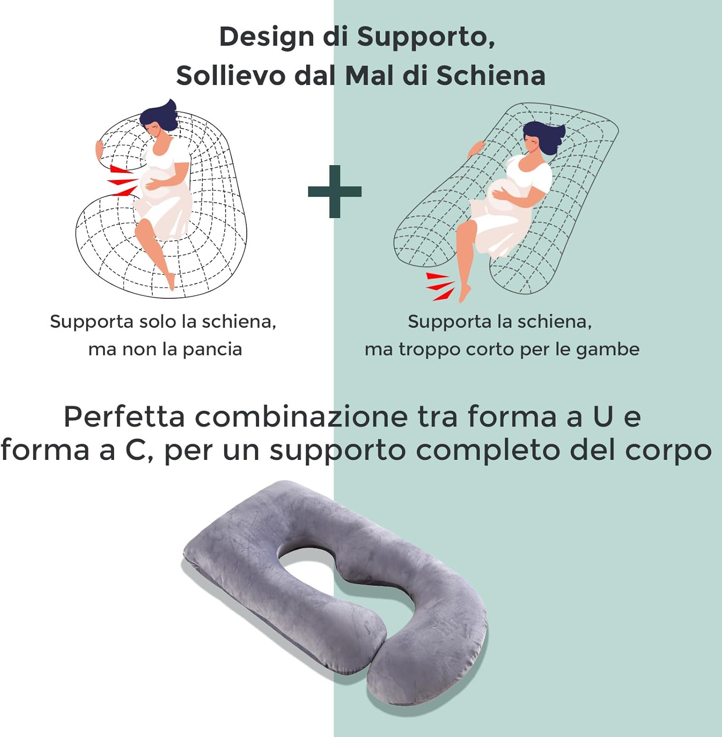 Momcozy Cuscino Gravidanza in Velluto a U 145cm - immagine 6