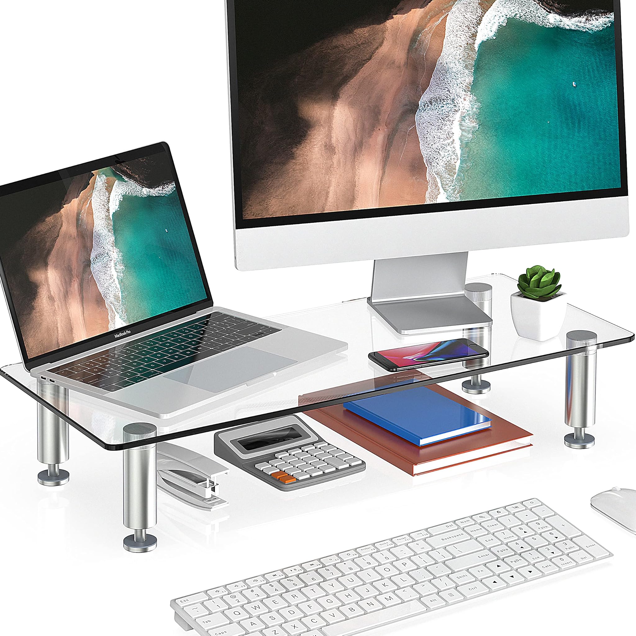 Fitueyes Supporto Monitor in Vetro Temperato, Chiaro