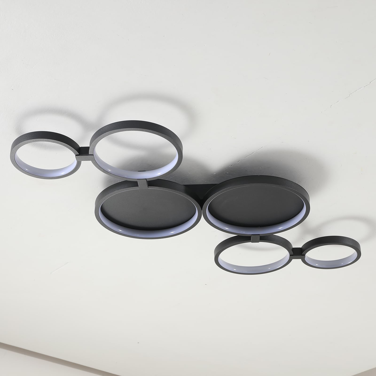 Lampadario LED Soffitto Moderno 6 Anelli 95cm, Nero