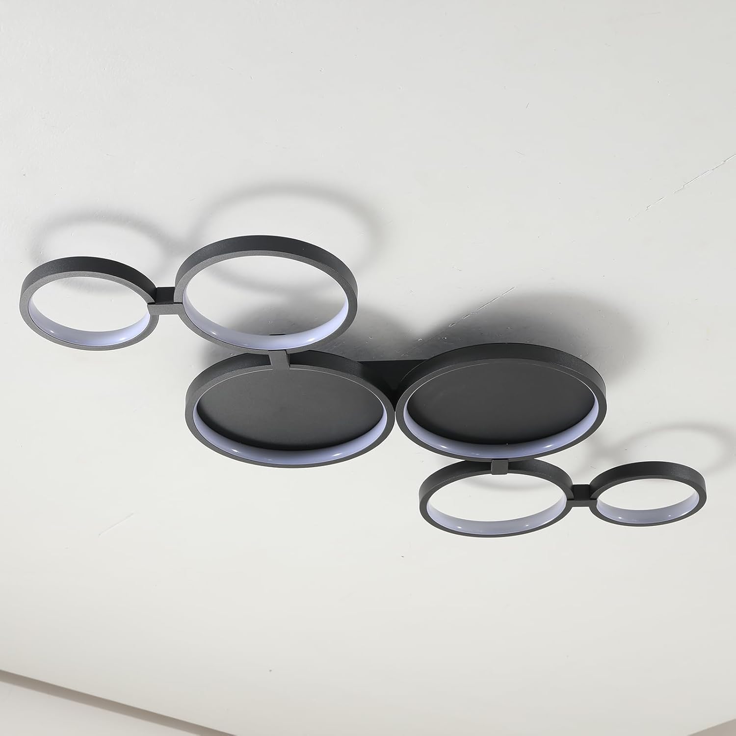 Lampadario LED Soffitto Moderno 6 Anelli 95cm, Nero - immagine 1