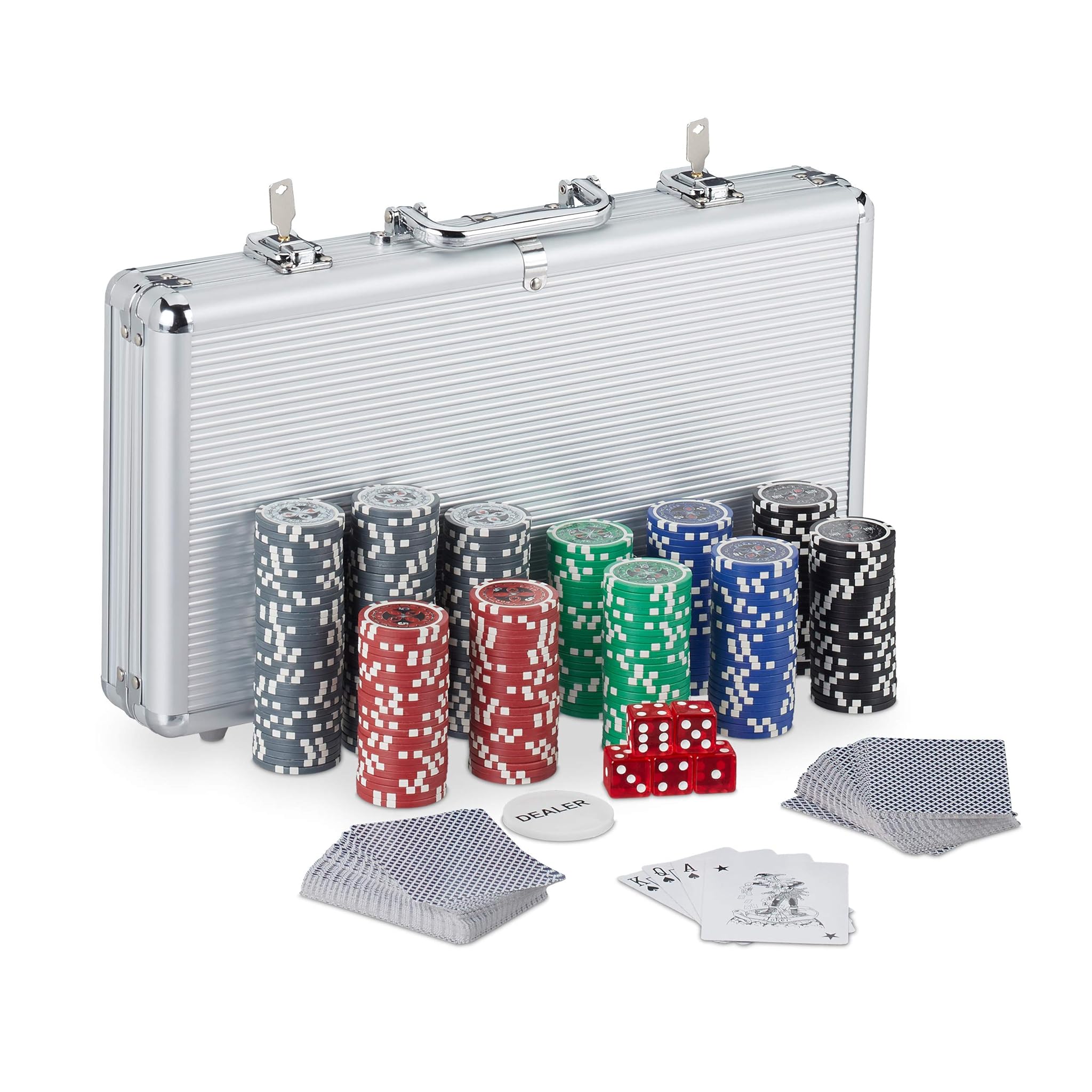 Relaxdays Valigetta Poker 300 Chips Laser, Argento