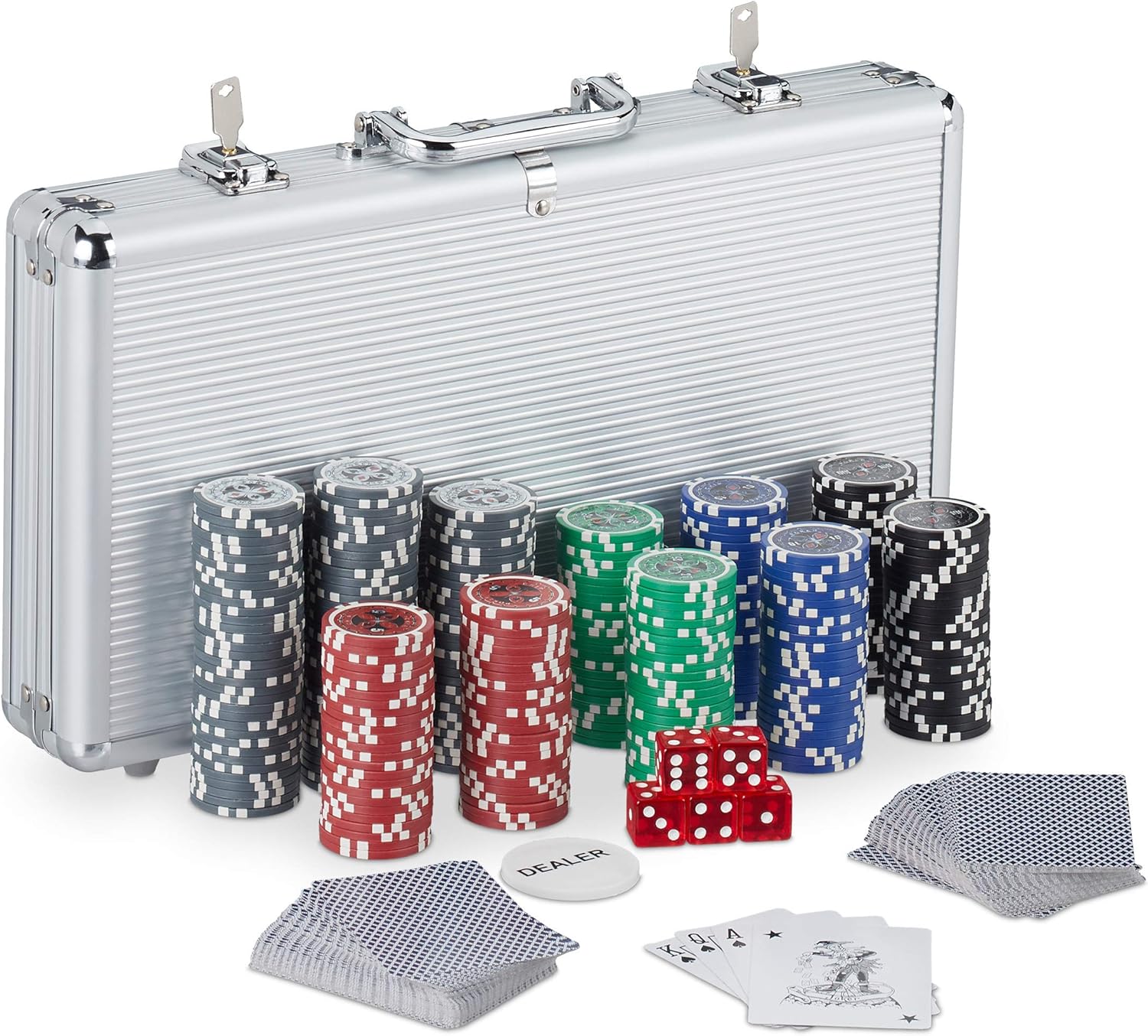 Relaxdays Valigetta Poker 300 Chips Laser, Argento - immagine 1