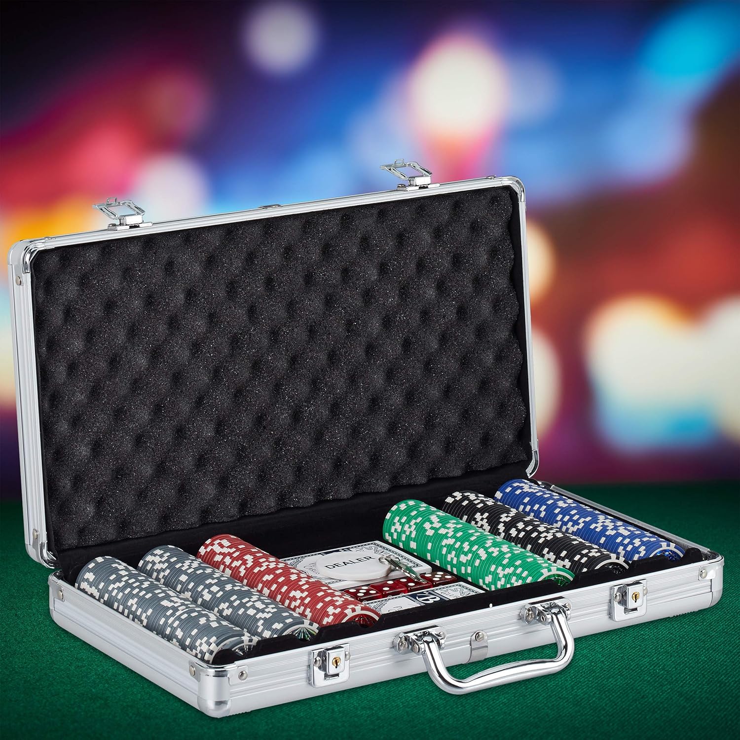 Relaxdays Valigetta Poker 300 Chips Laser, Argento - immagine 2