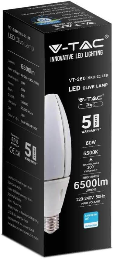 VT-260 60W LED OLIVE LAMP-SAMSUNG CHIP COLORCODE:6500K E40 - immagine 2