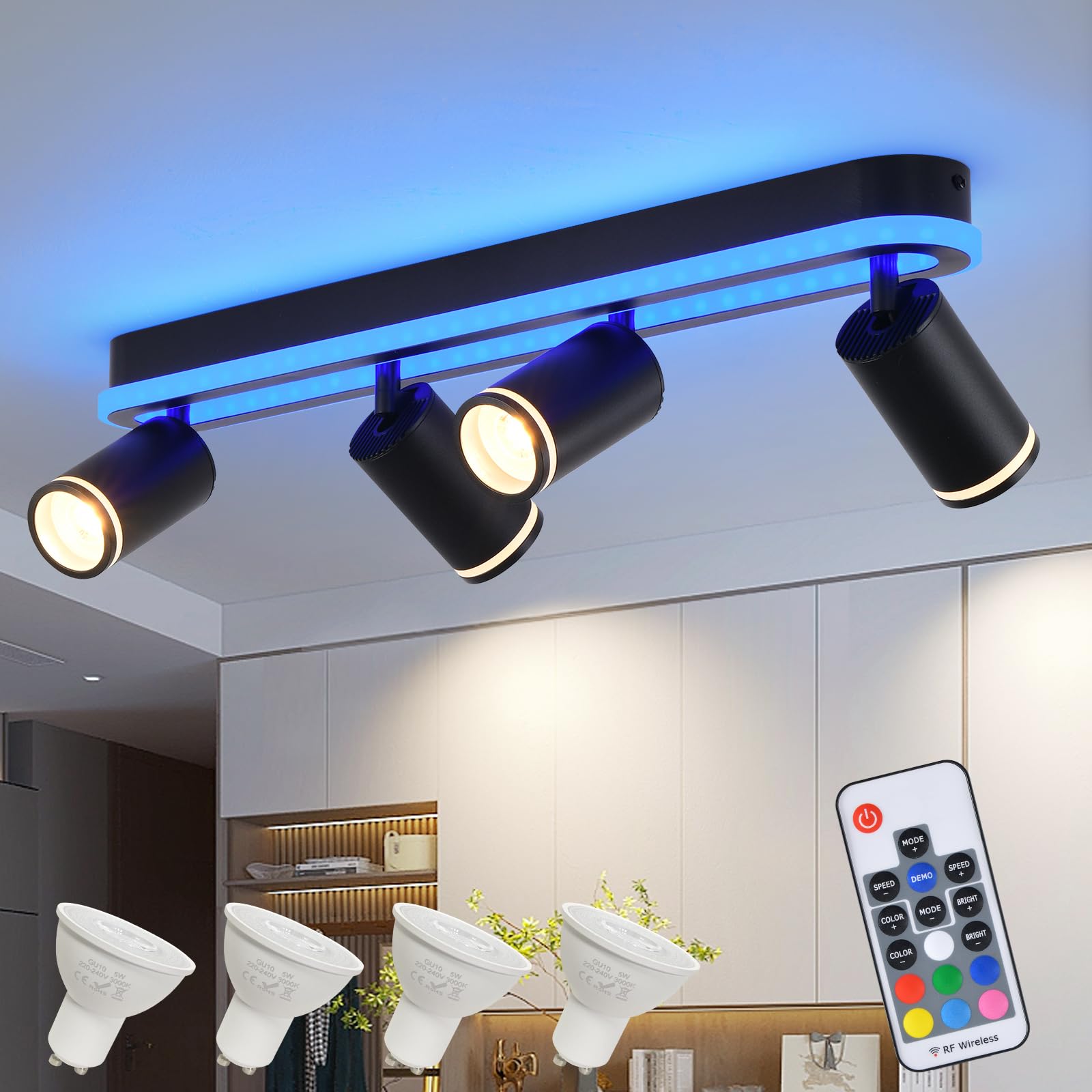 Plafoniera LED Soffitto 44W RGB con Telecomando, Nero