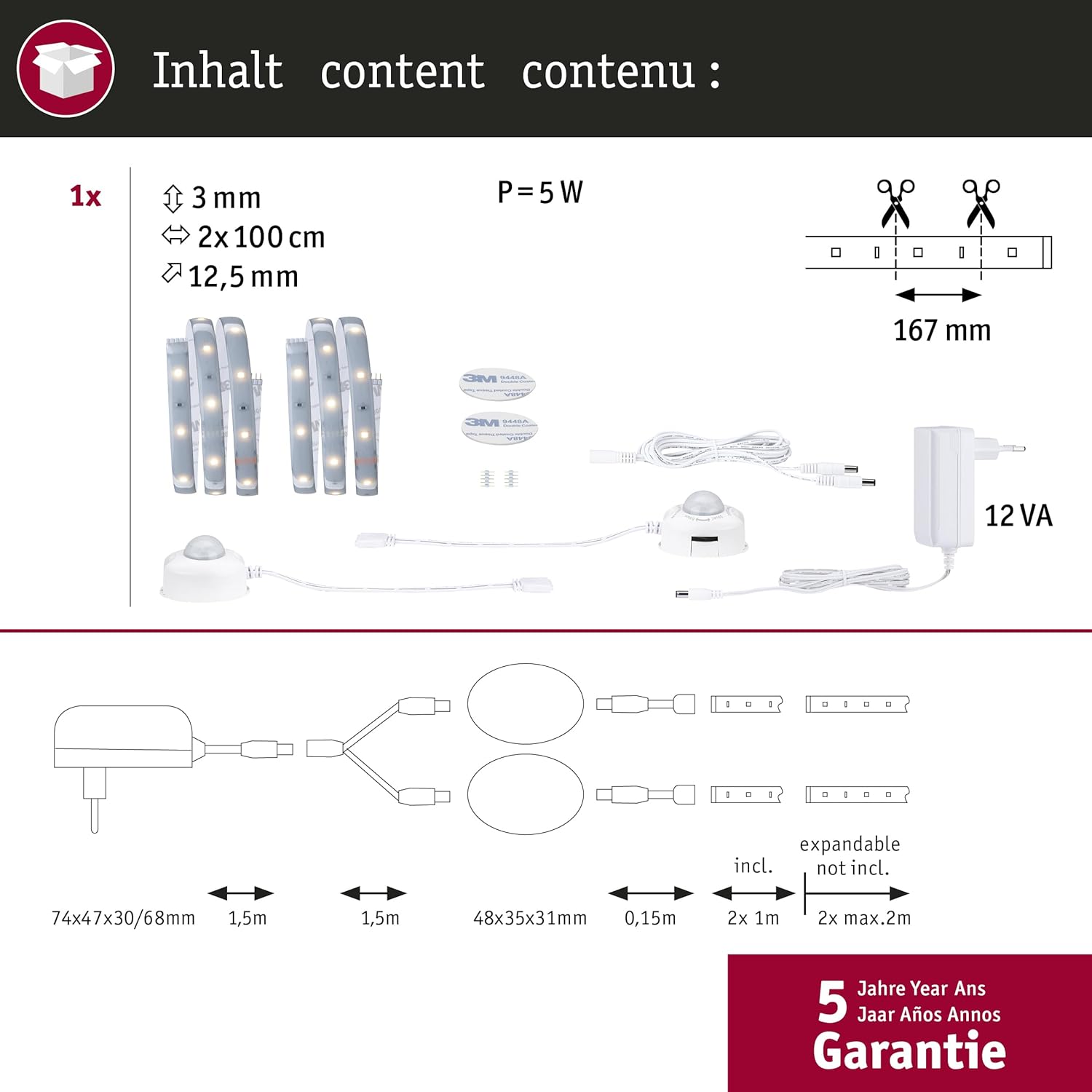 Paulmann 78894 - Set Base LED MaxLED 250 Night Comfort 1m - immagine 2