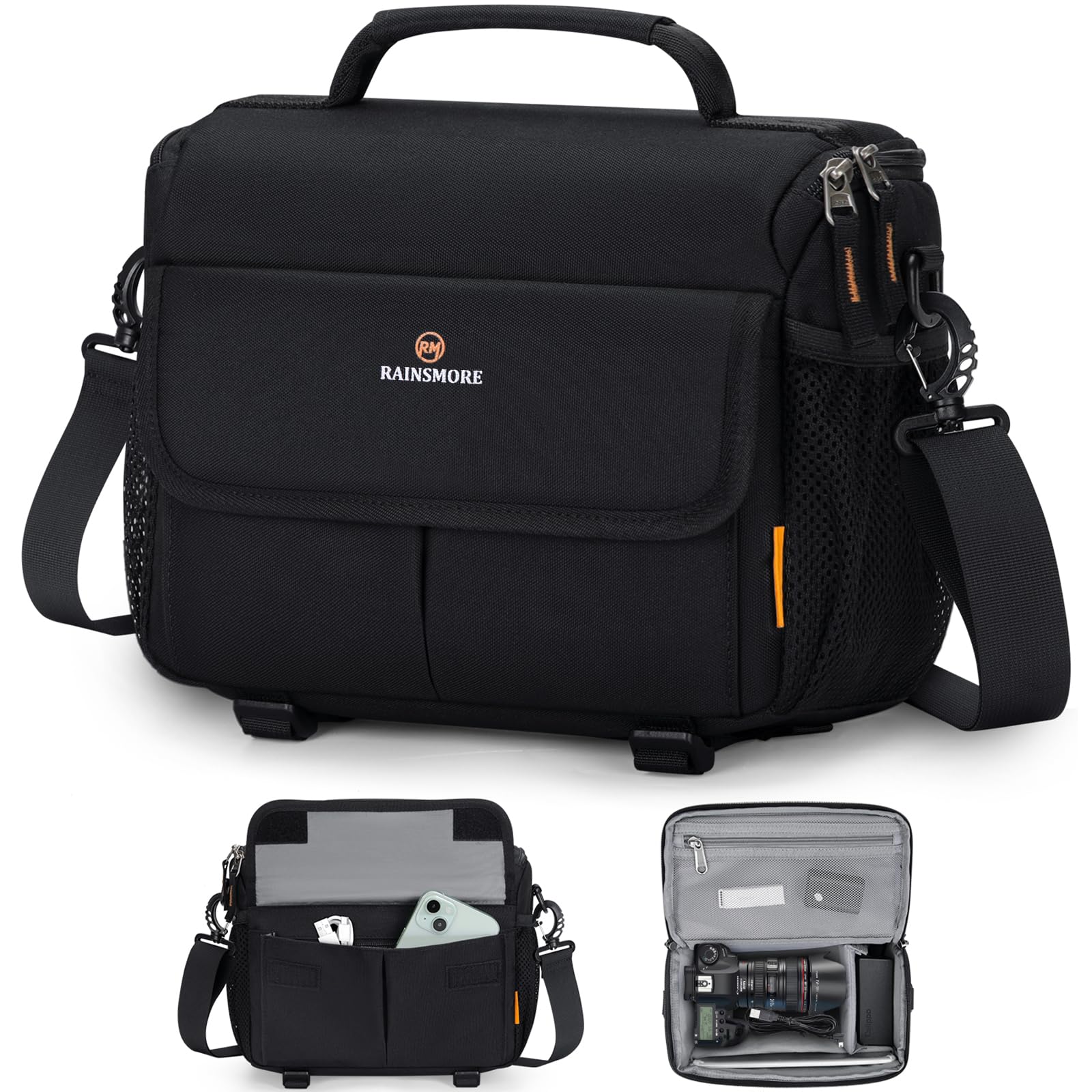 RAINSMORE Borsa Fotografica Tracolla per Reflex DSLR/SLR, Nero