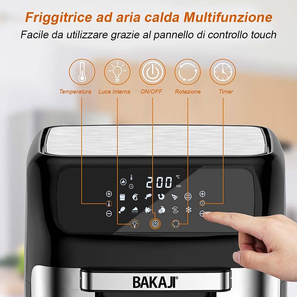 Bakaji Forno Friggitrice ad Aria Calda 12Lt 1800W, Silver - immagine 3
