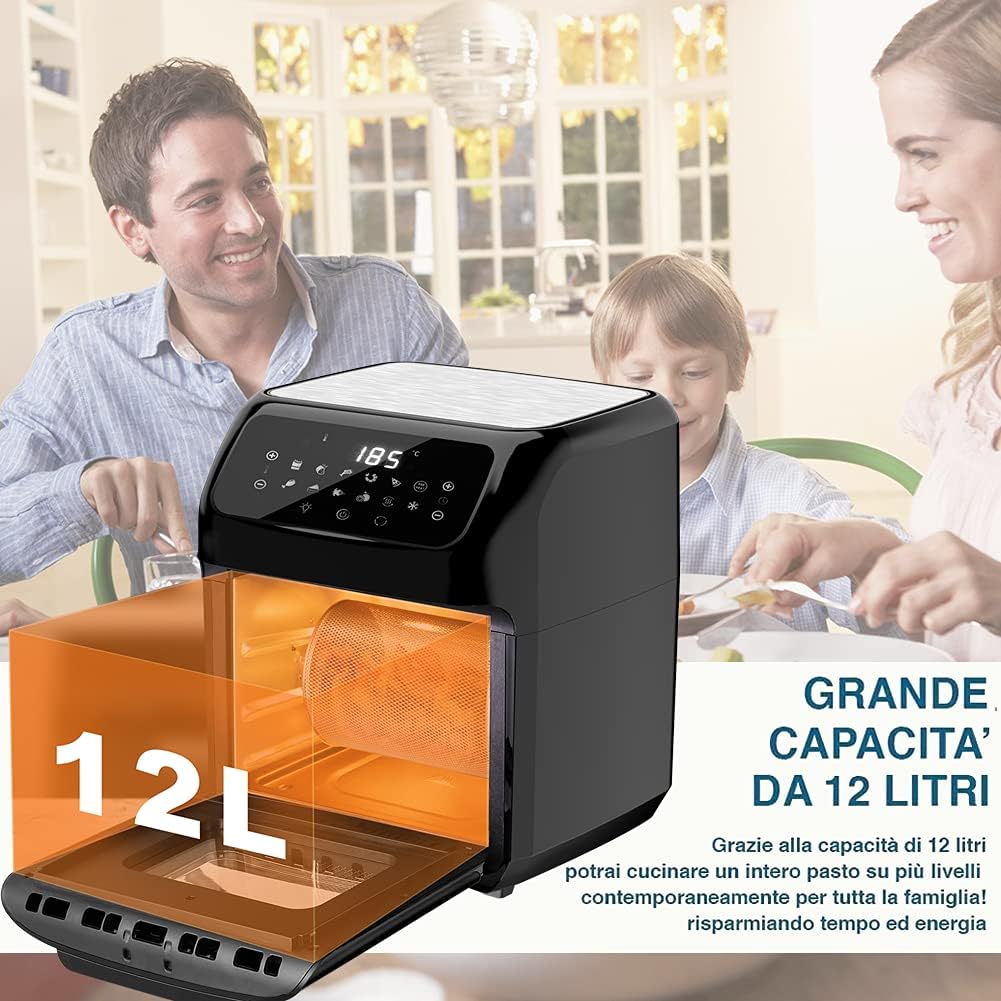 Bakaji Forno Friggitrice ad Aria Calda 12Lt 1800W, Silver - immagine 6