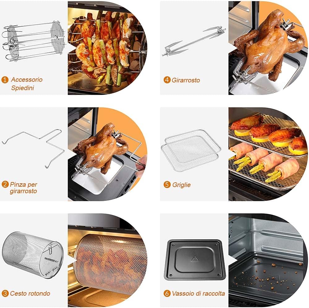 Bakaji Forno Friggitrice ad Aria Calda 12Lt 1800W, Silver - immagine 8