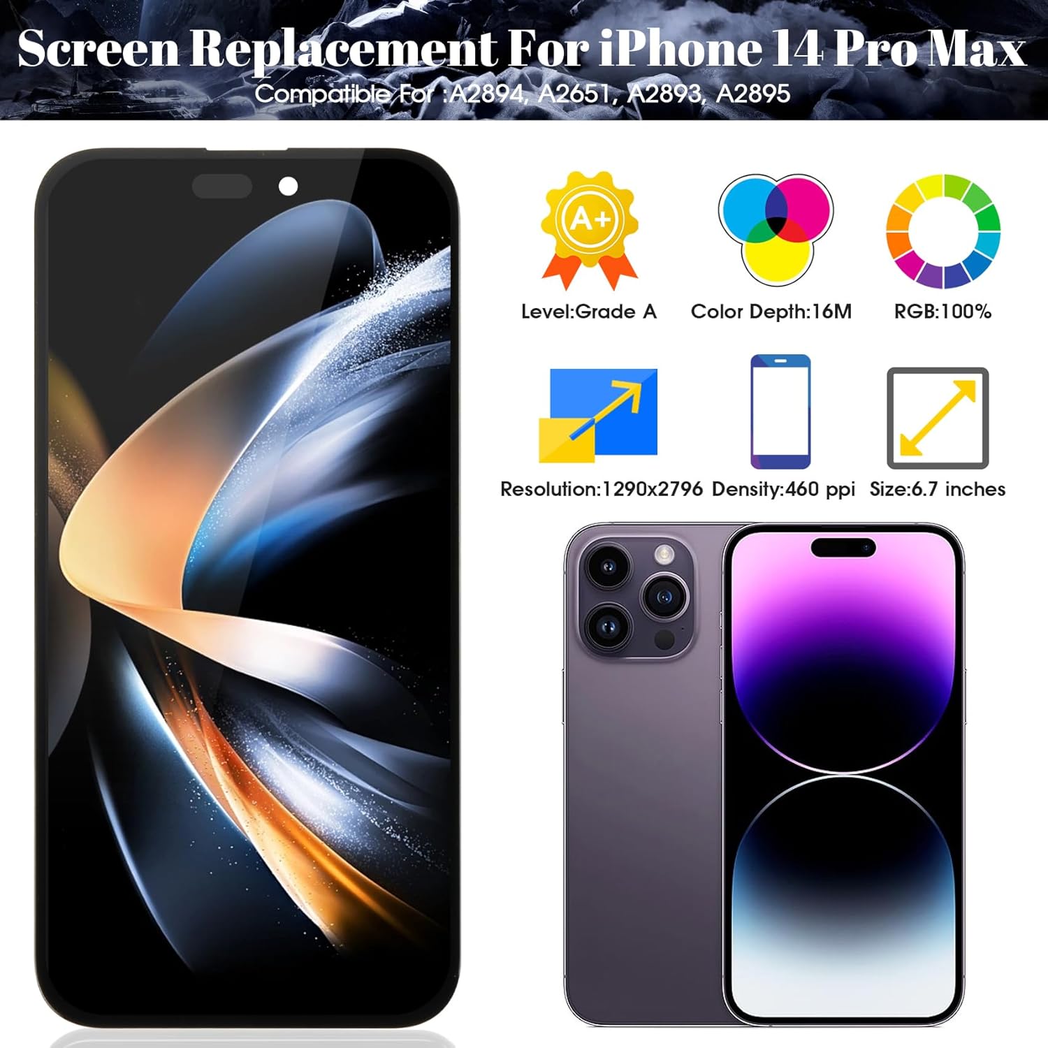 Schermo di Ricambio Incell per iPhone 14 Pro Max, Nero - immagine 2