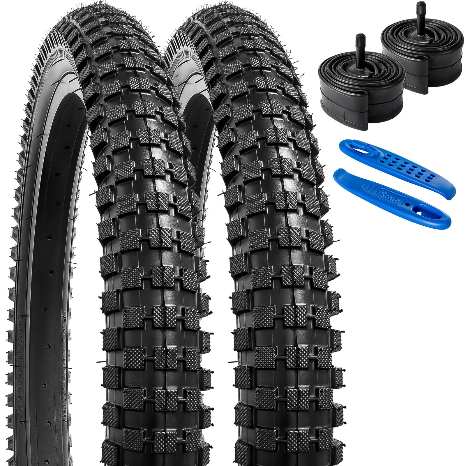 YunSCM 2 20 Pollici Pneumatici 20x2.4 ETRTO 64-406 più 2 Confezioni di Camera d'Aria da 20 Pollici 20x2.125/2.40 Valvola AV32mm, Compatibili Pneumatici 20x2.4 Camere d'Aria da per Biciclette