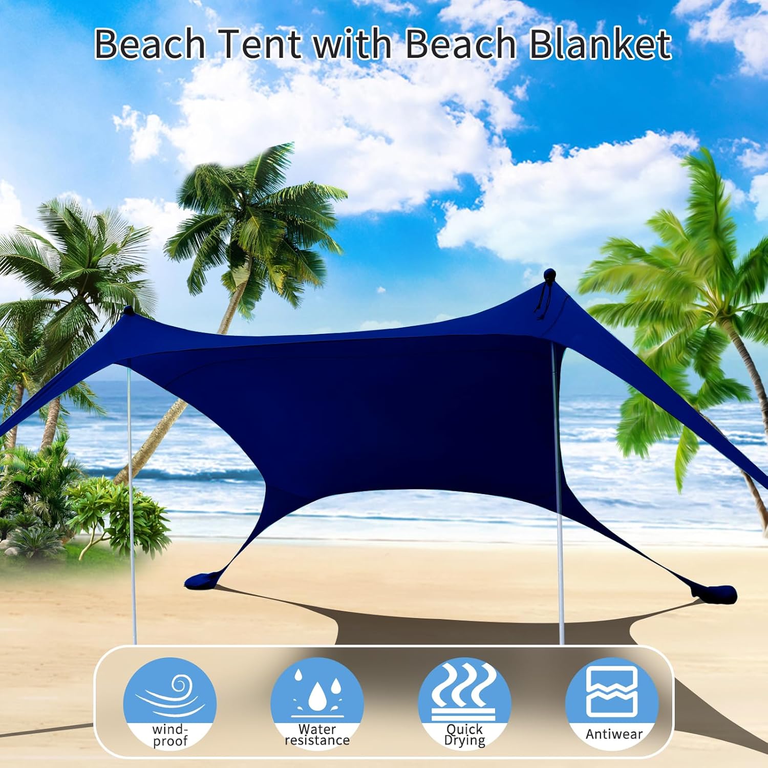 Cuupo Tenda da Spiaggia Pop-Up 2x2,1m, Blu Navy - immagine 2