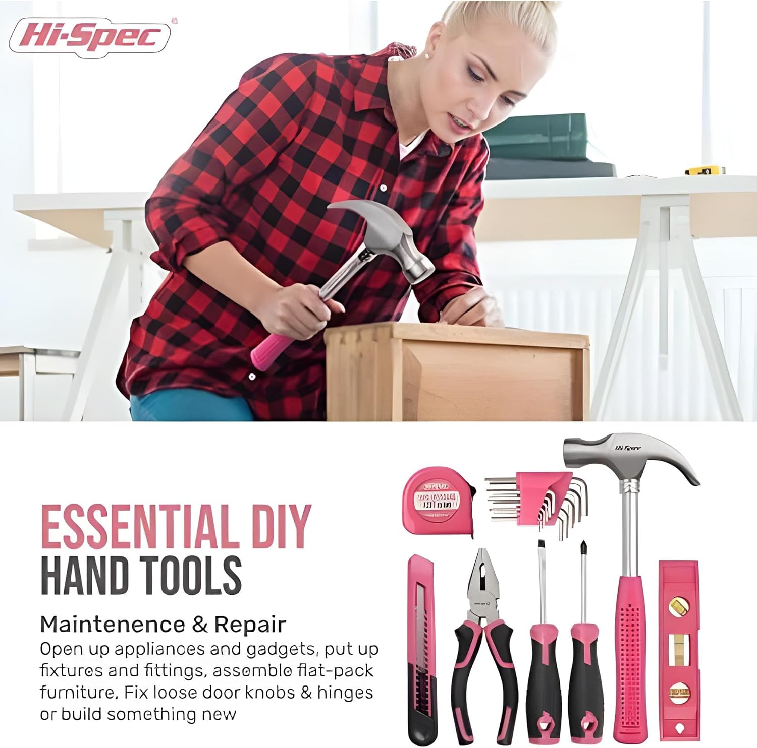 Hi-spec Set Attrezzi Fai-da-te 58 Pezzi con Trapano Rosa 8V - immagine 2