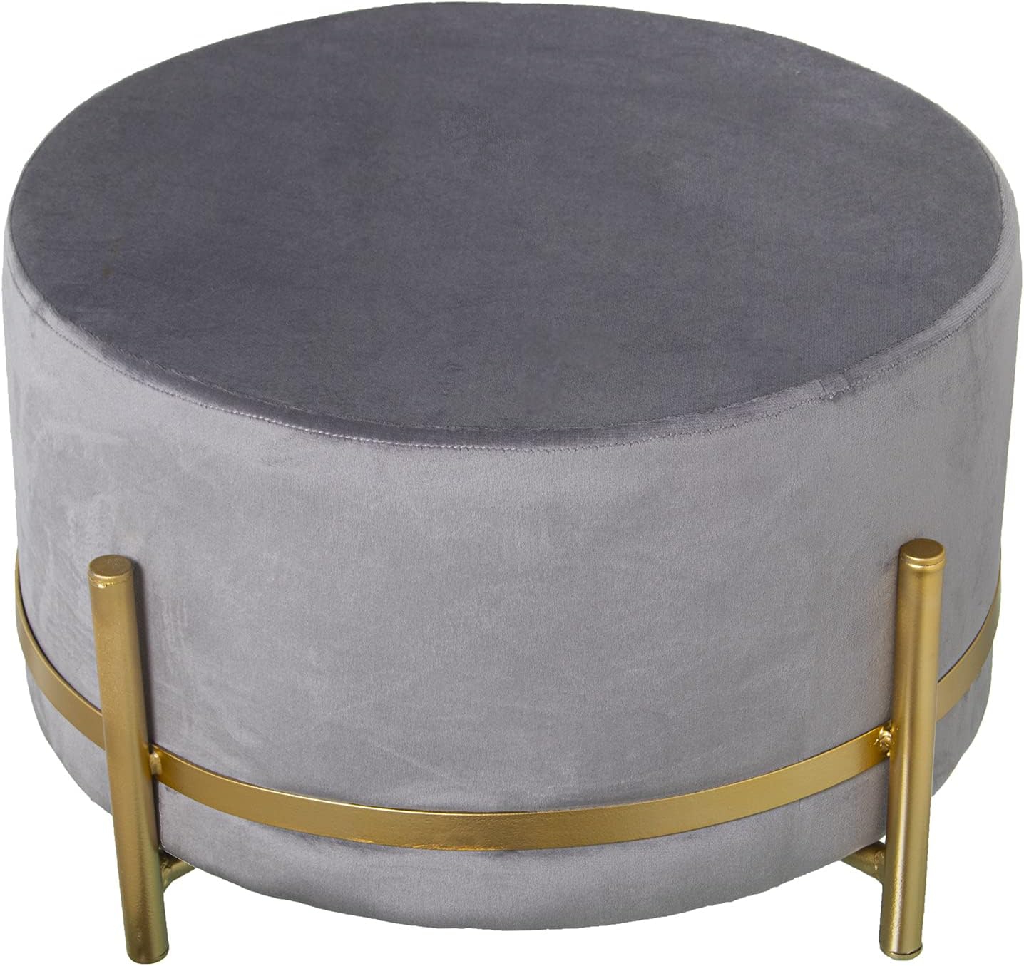 DRW Pouf rotondo in velluto grigio con gambe in metallo in oro 50 x 30 cm
