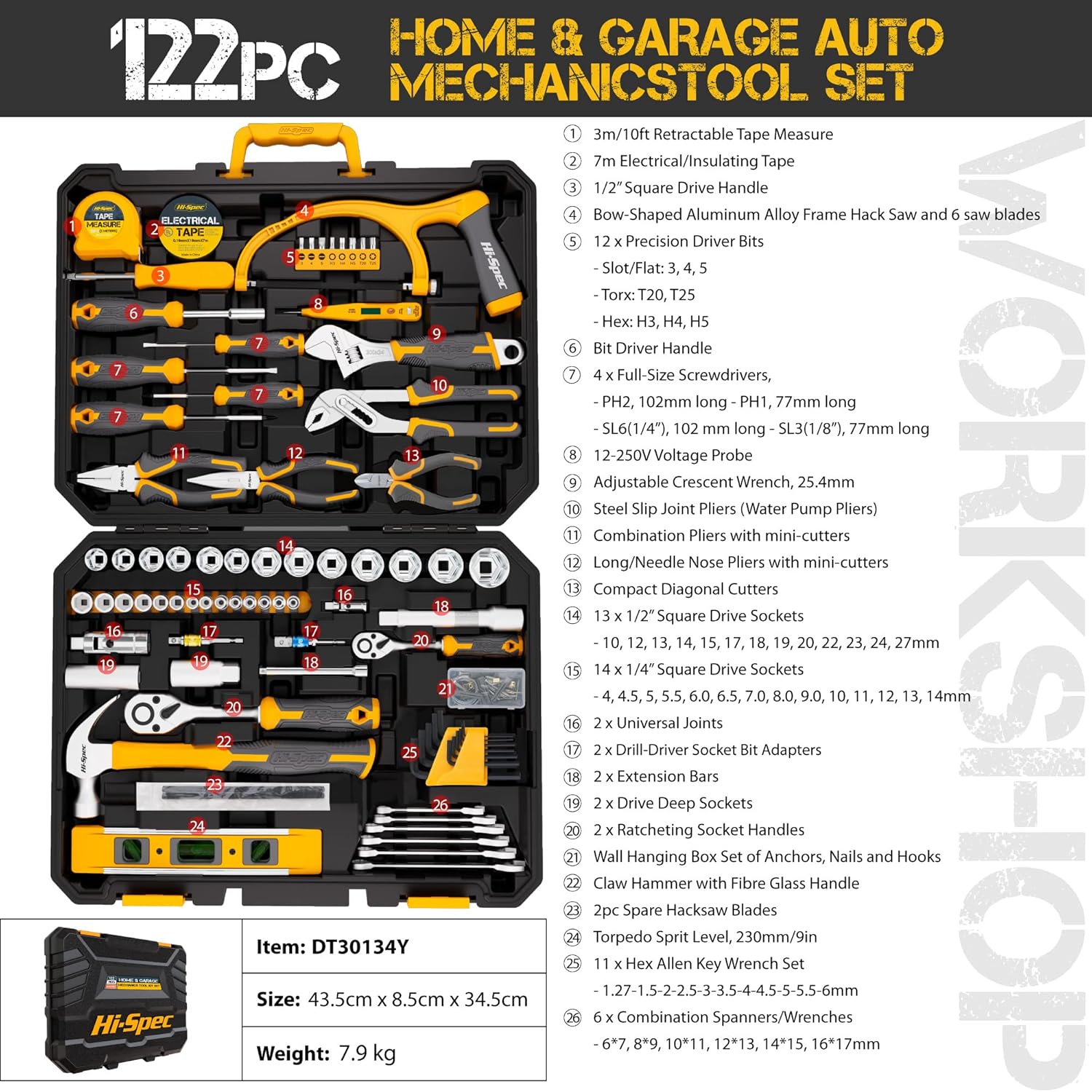 Hi-spec Kit Attrezzi Meccanica Casa e Garage 122 Pezzi - immagine 2