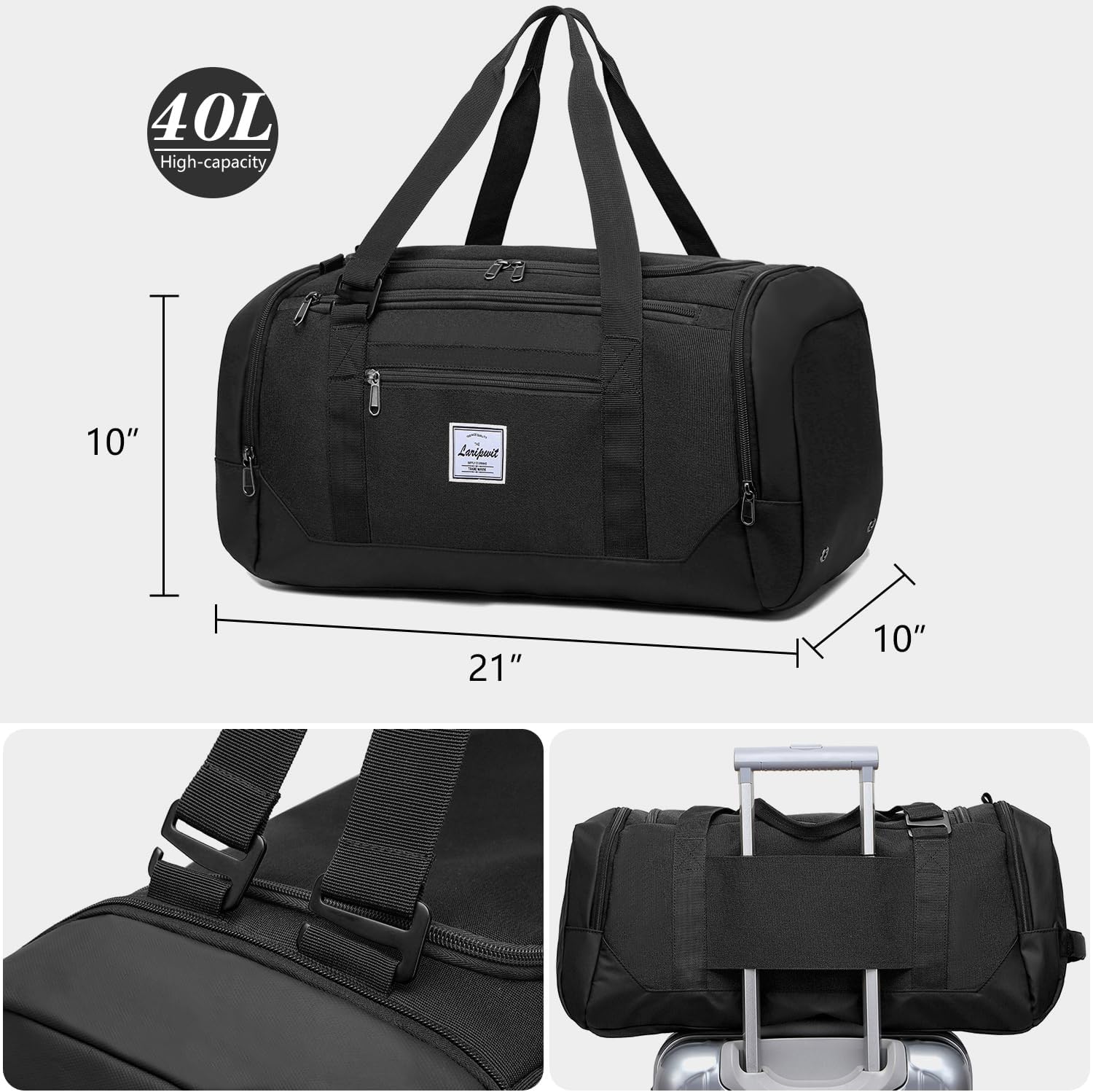 Laripwit Borsa Sportiva da Uomo 40L, Nero - immagine 5