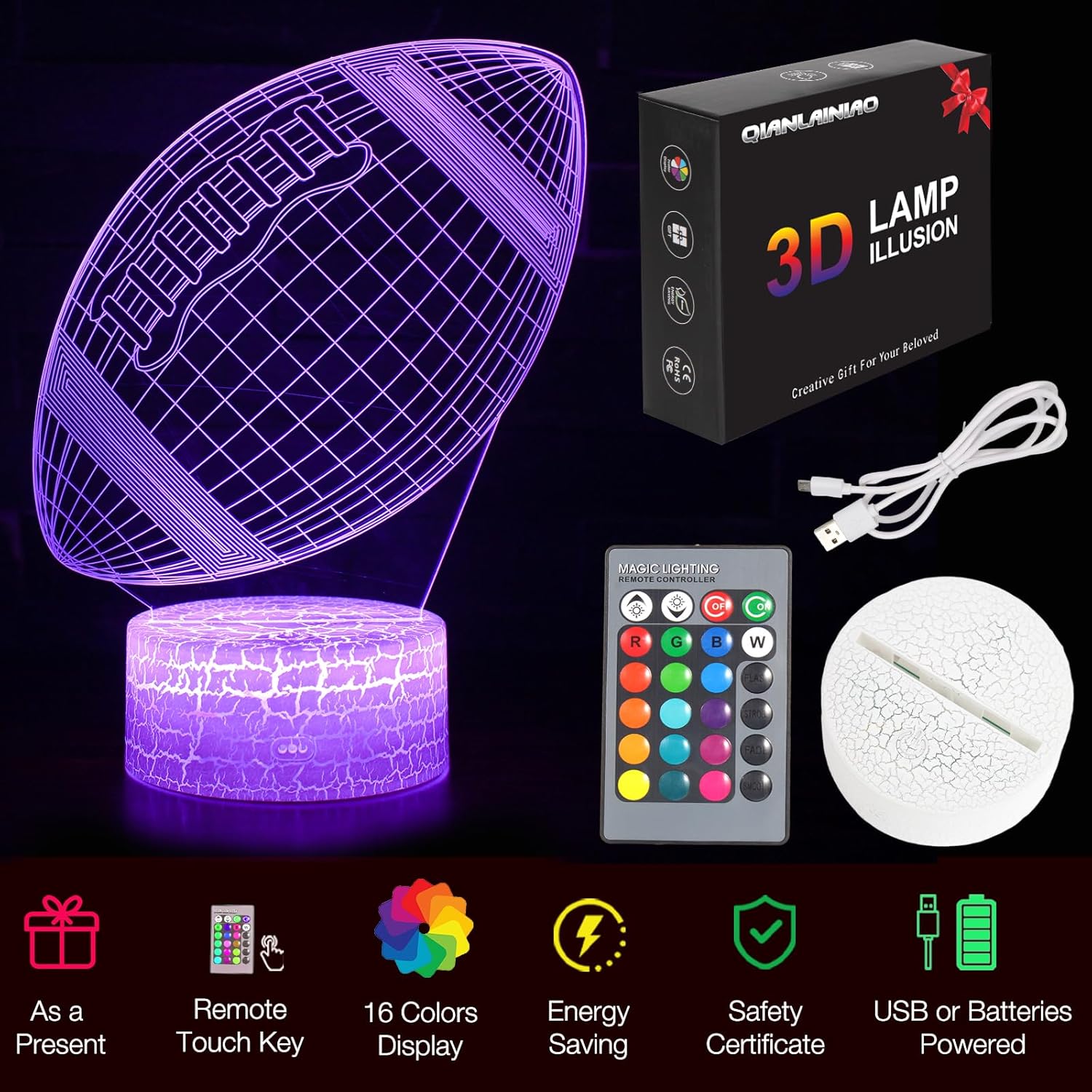 Luci Notturna 3D LED Palla Ovale con Telecomando - immagine 4