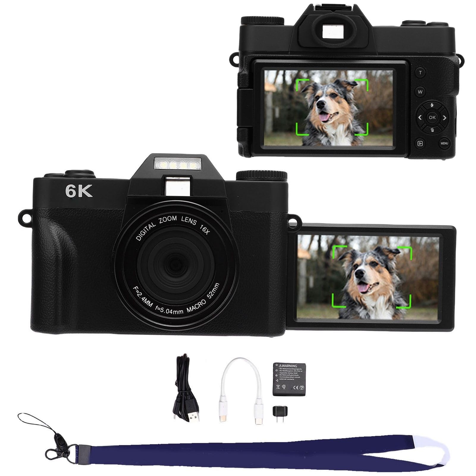 Fotocamera Digitale 6K 64MP con WiFi, Nera