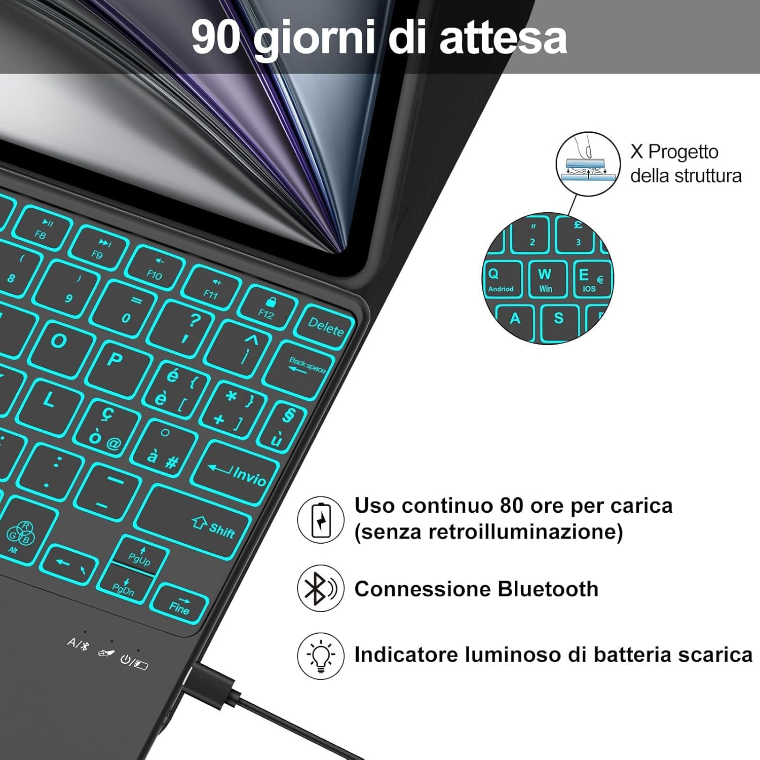 Iveoppe Tastiera iPad Air 11" (M3 2025/M2 2024) con Touchpad, Nero - immagine 4