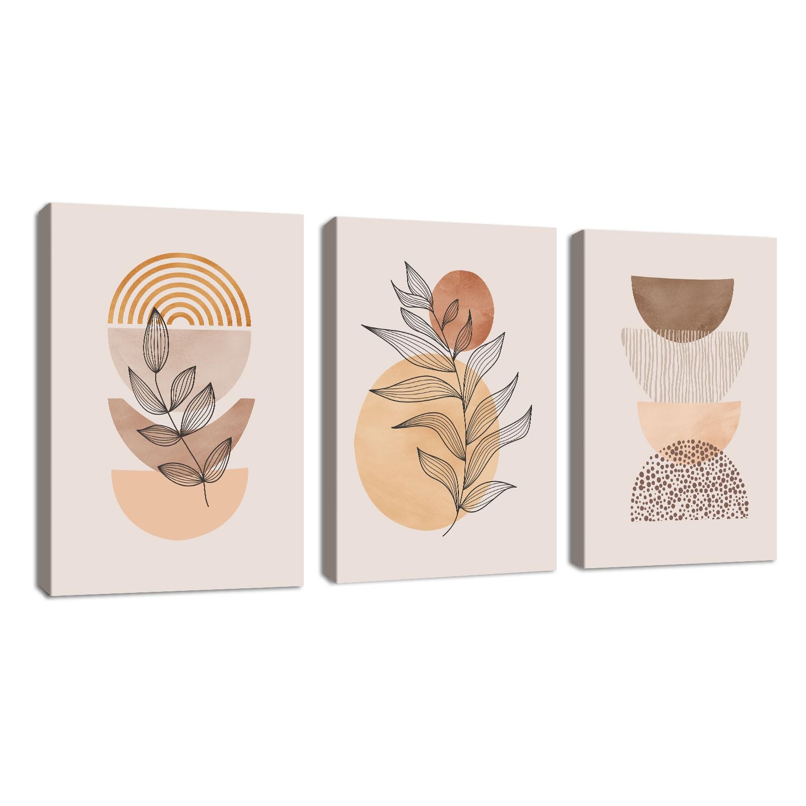 Quadri Moderni Boho Arancio Geometrico su Tela 40x60cmx3