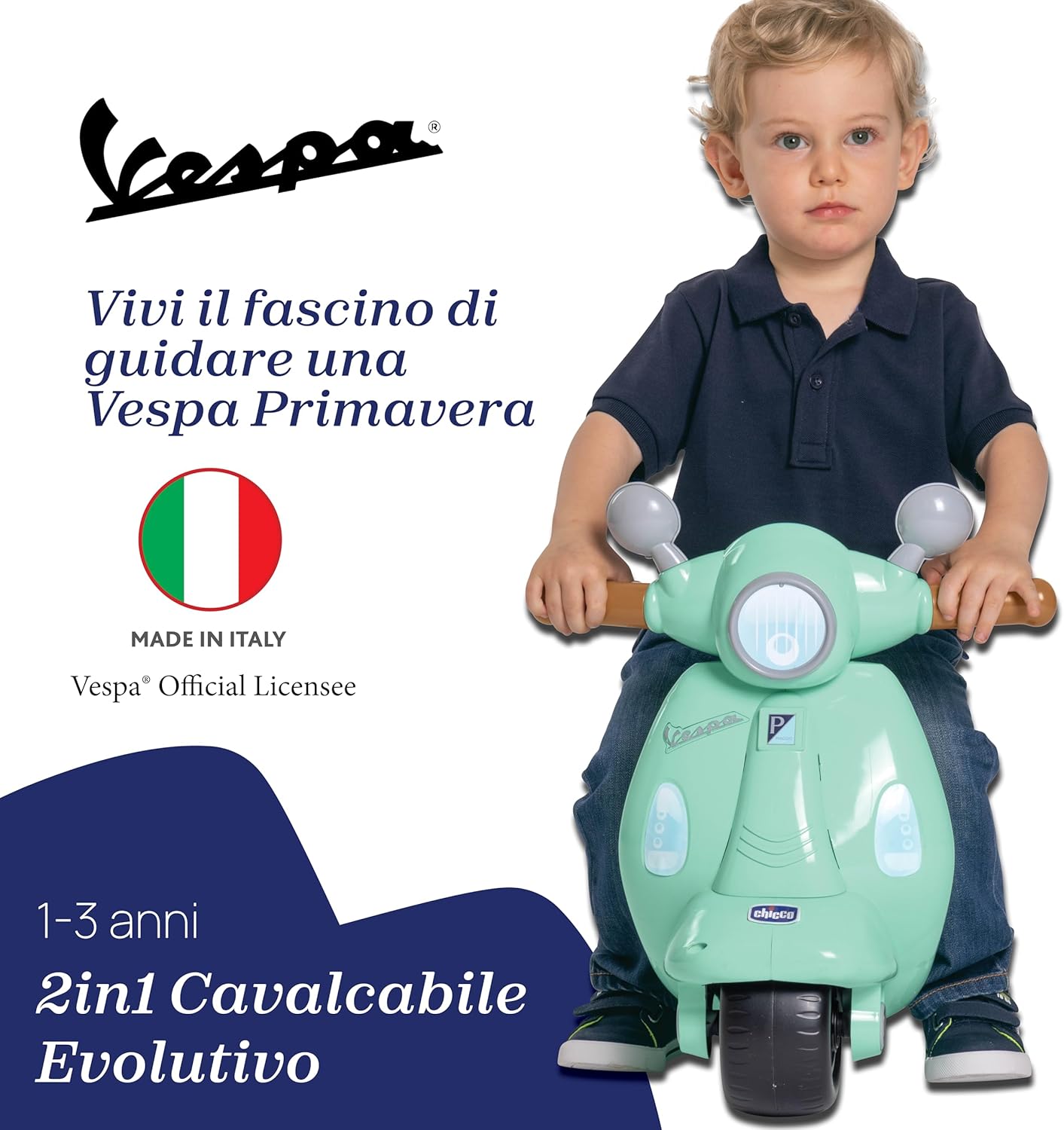Chicco Vespa Primavera Cavalcabile Elettronica, Verde Acqua - immagine 2