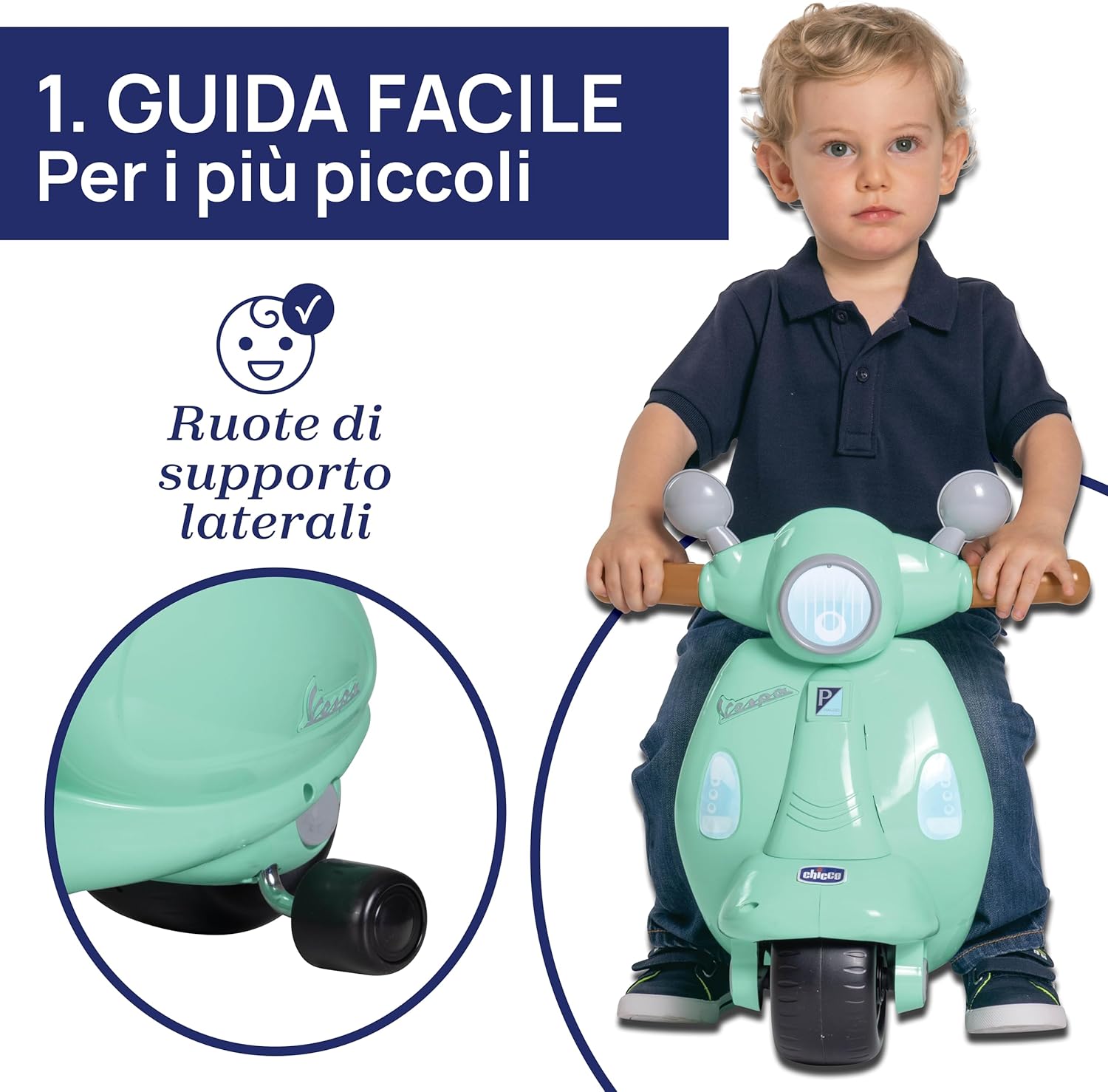 Chicco Vespa Primavera Cavalcabile Elettronica, Verde Acqua - immagine 3
