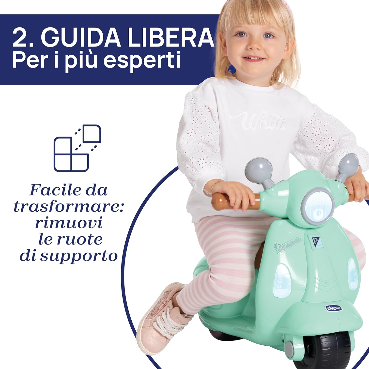 Chicco Vespa Primavera Cavalcabile Elettronica, Verde Acqua - immagine 4