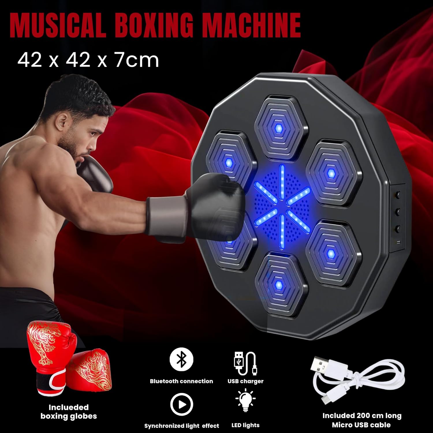 Macchina da Boxe Musicale da Parete con LED - immagine 2