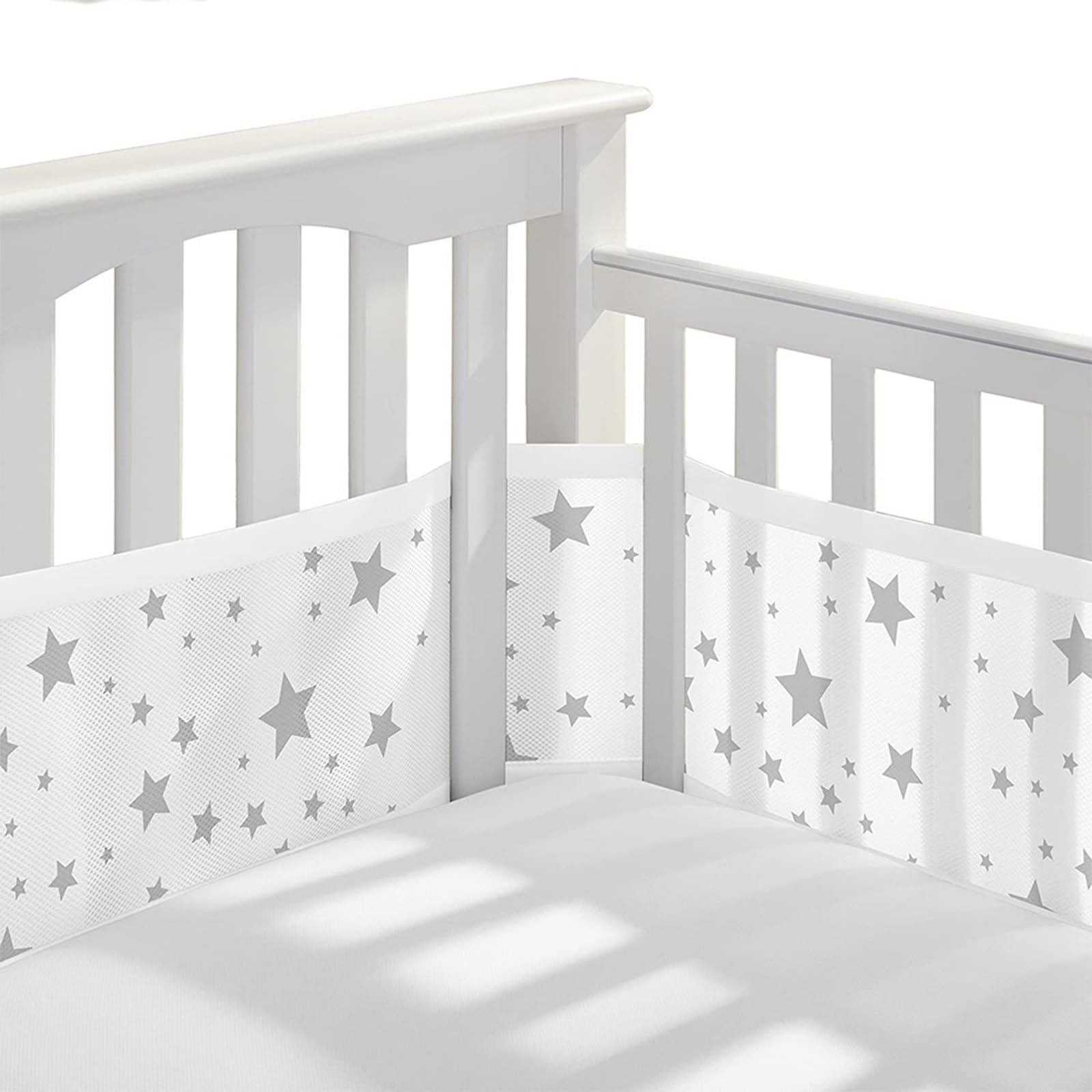 Paracolpi Lettino,2 Pezzi Paraurti in Rete Traspirante a Circolazione d'Aria,4 Lati Paraurti COT Baby Protezione,Regolabile Rimovibile,Lavabile -340cmx30cm + 160cmx30cm (Stella Bianca)
